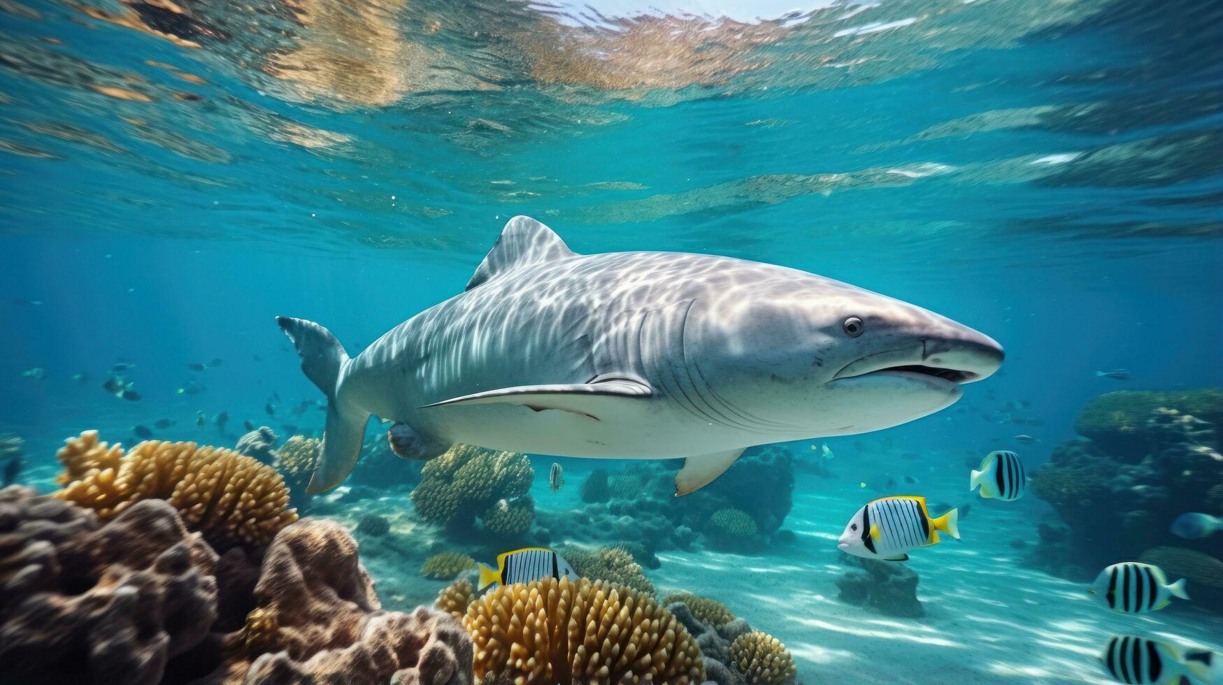 tiburón en rojo mar cerca coral arrecife foto