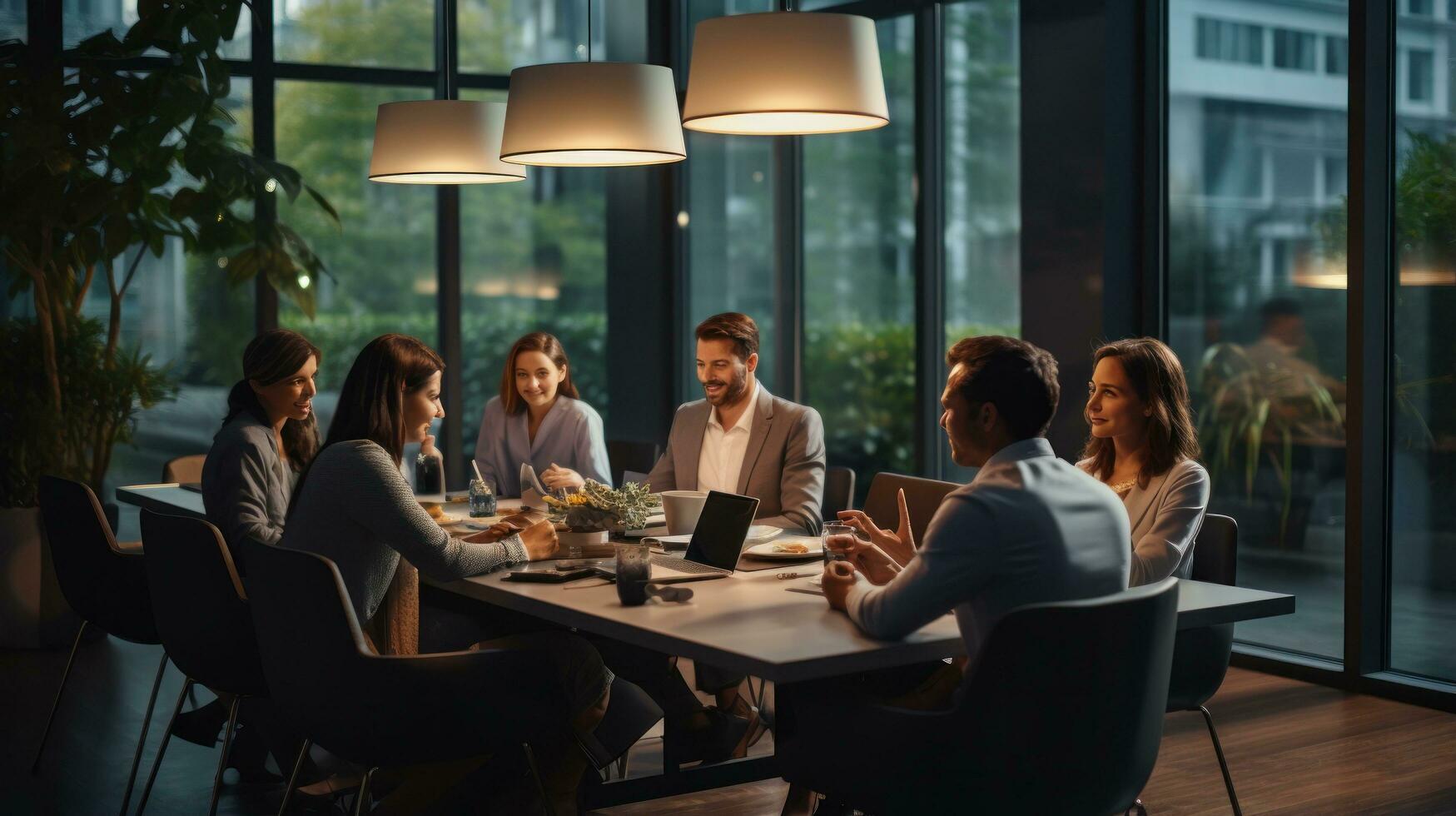 Team of businesspeople having discussion during conference in boardroom photo