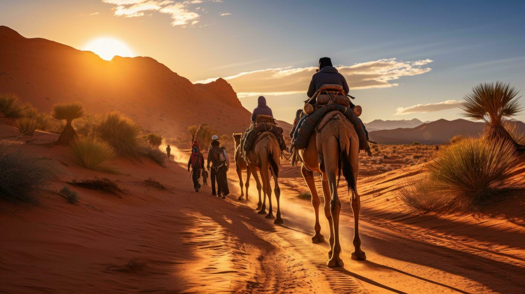 Tourists Delight in Group Camel Rides through the Desert Travel photo
