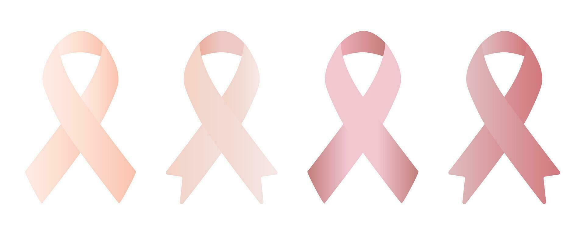 Pink ribbons set. Symbol of breast cancer awareness. vector
