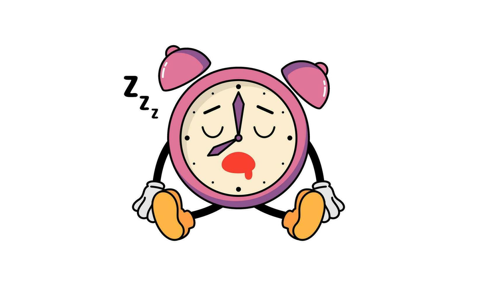 Sleepy Alarm Clock Character Cartoon Vector Illustration Isolated on White Background