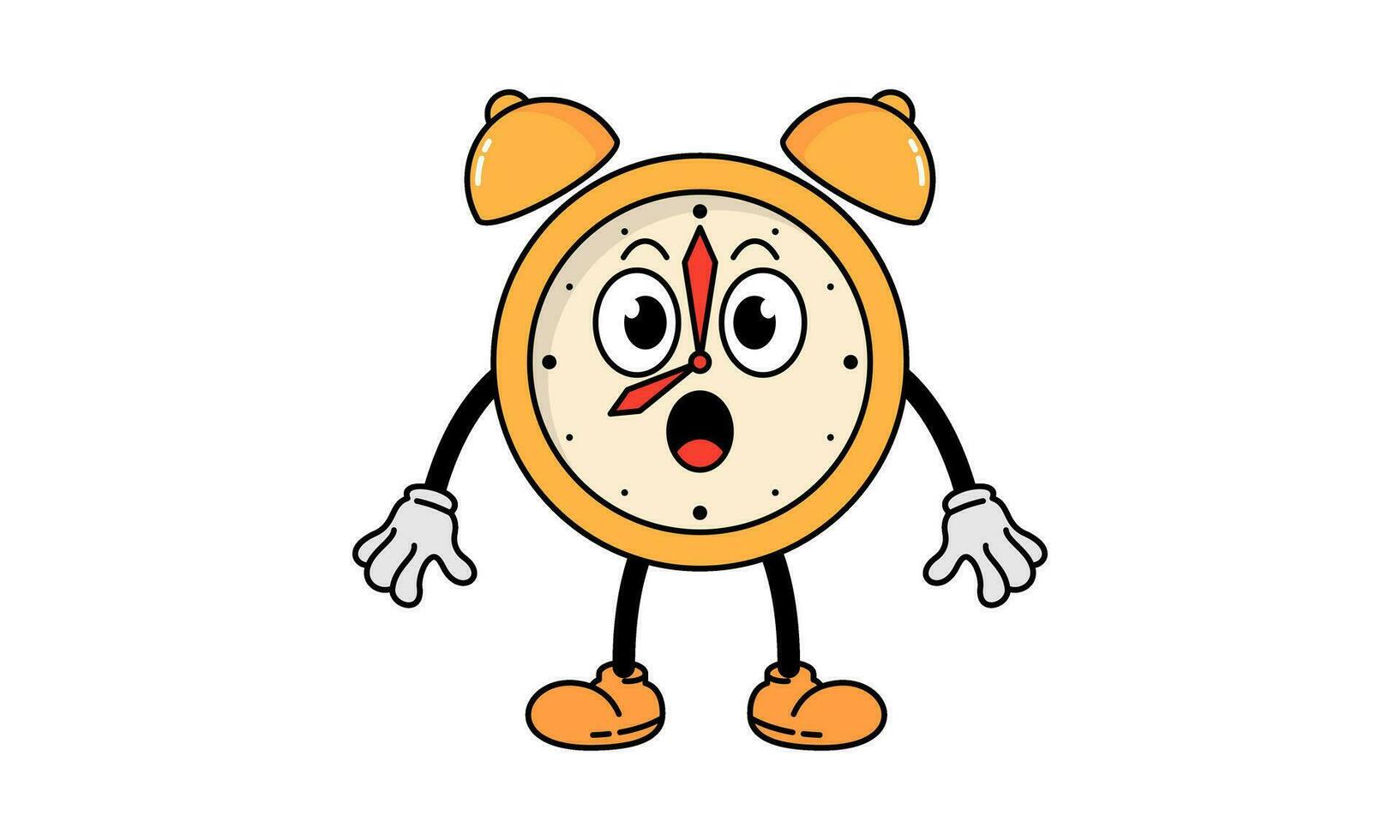 Surprised Alarm Clock Character Cartoon Vector Illustration Isolated on White Background