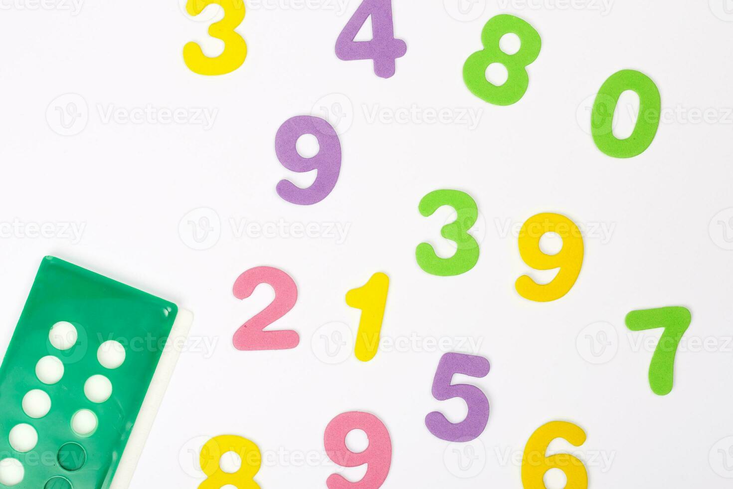 Colorful numbers and counting tool. Background.Closeup photo