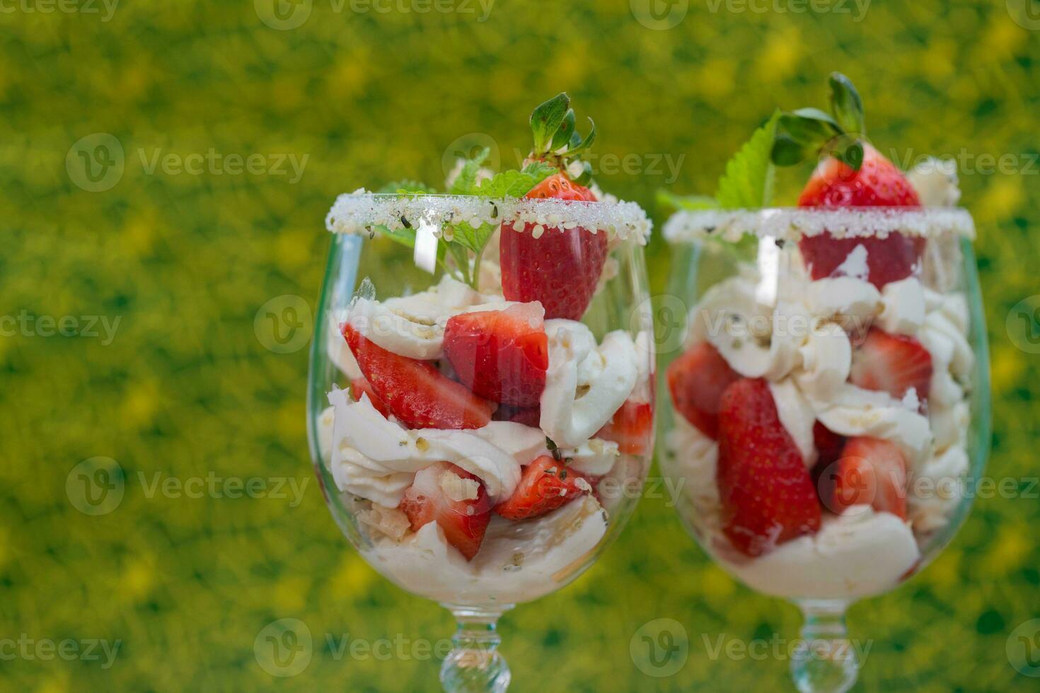 Strawberries with mascarpone and hemp crackers photo