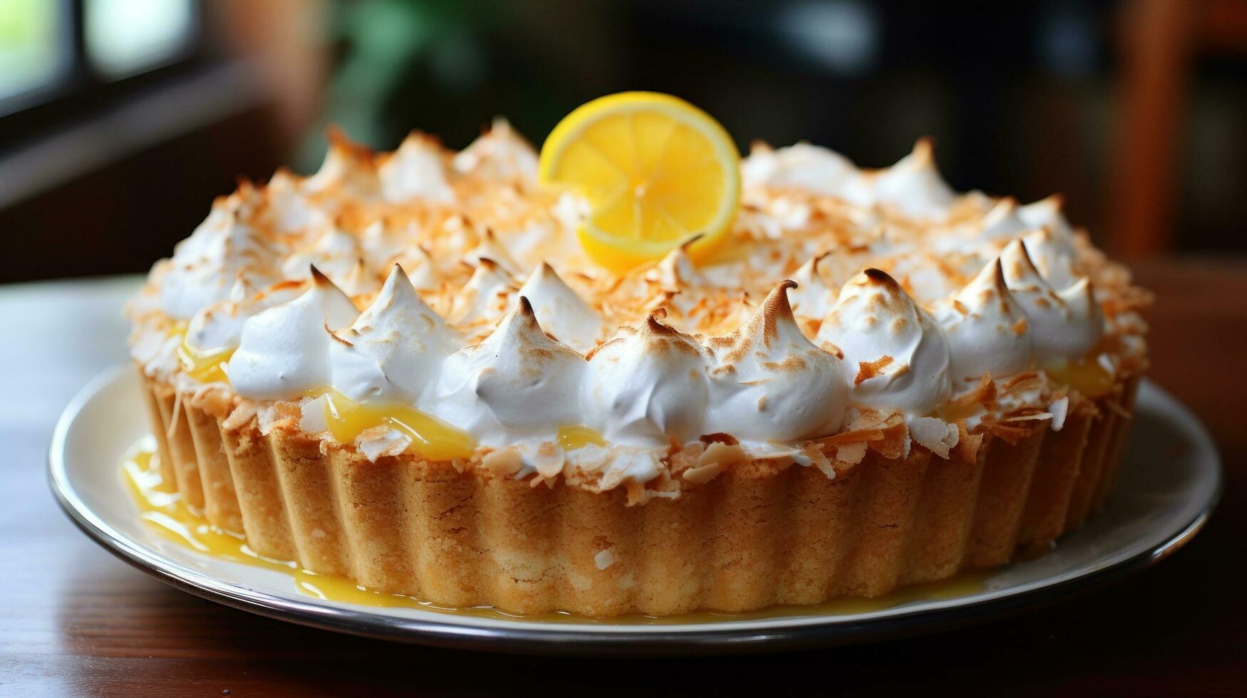 Lemon meringue pie with fluffy peaks, a light and citrusy indulgence photo