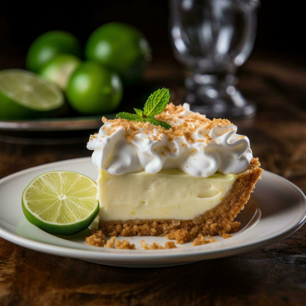 Key lime pie with graham cracker crust, a tangy and refreshing dessert photo