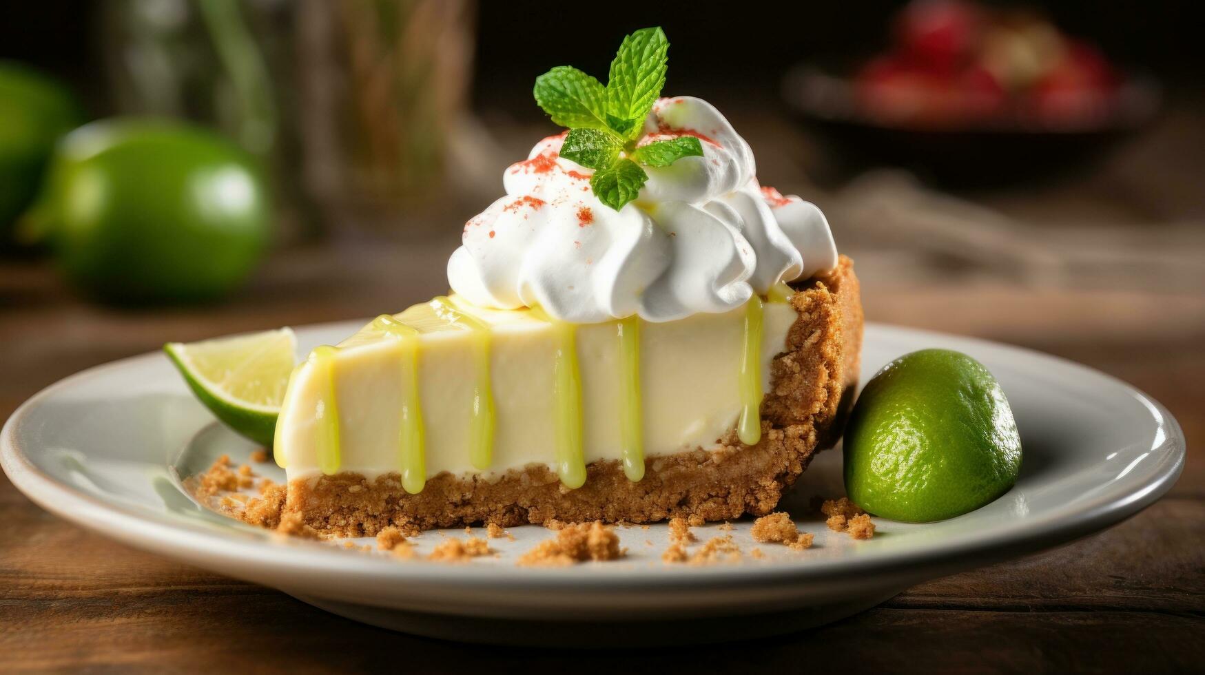 Key lime pie with graham cracker crust, a tangy and refreshing dessert photo