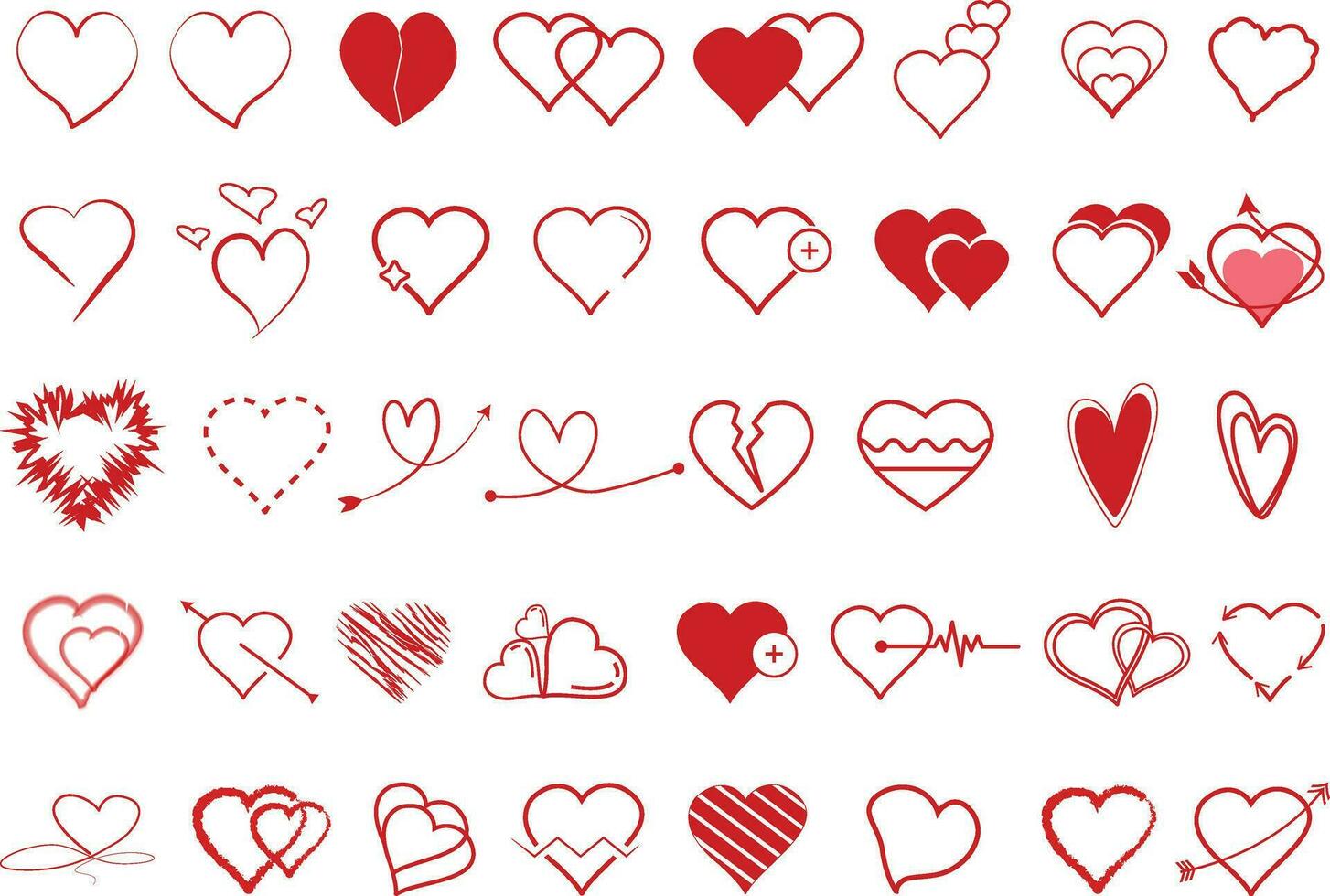 Hearts love valentines day line art icon set vector