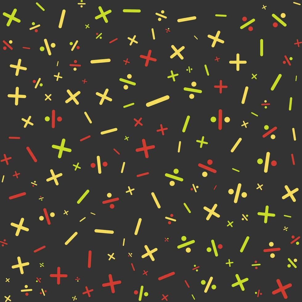 Basic math sign random pattern on dark background.Colorful Plus Minus ...