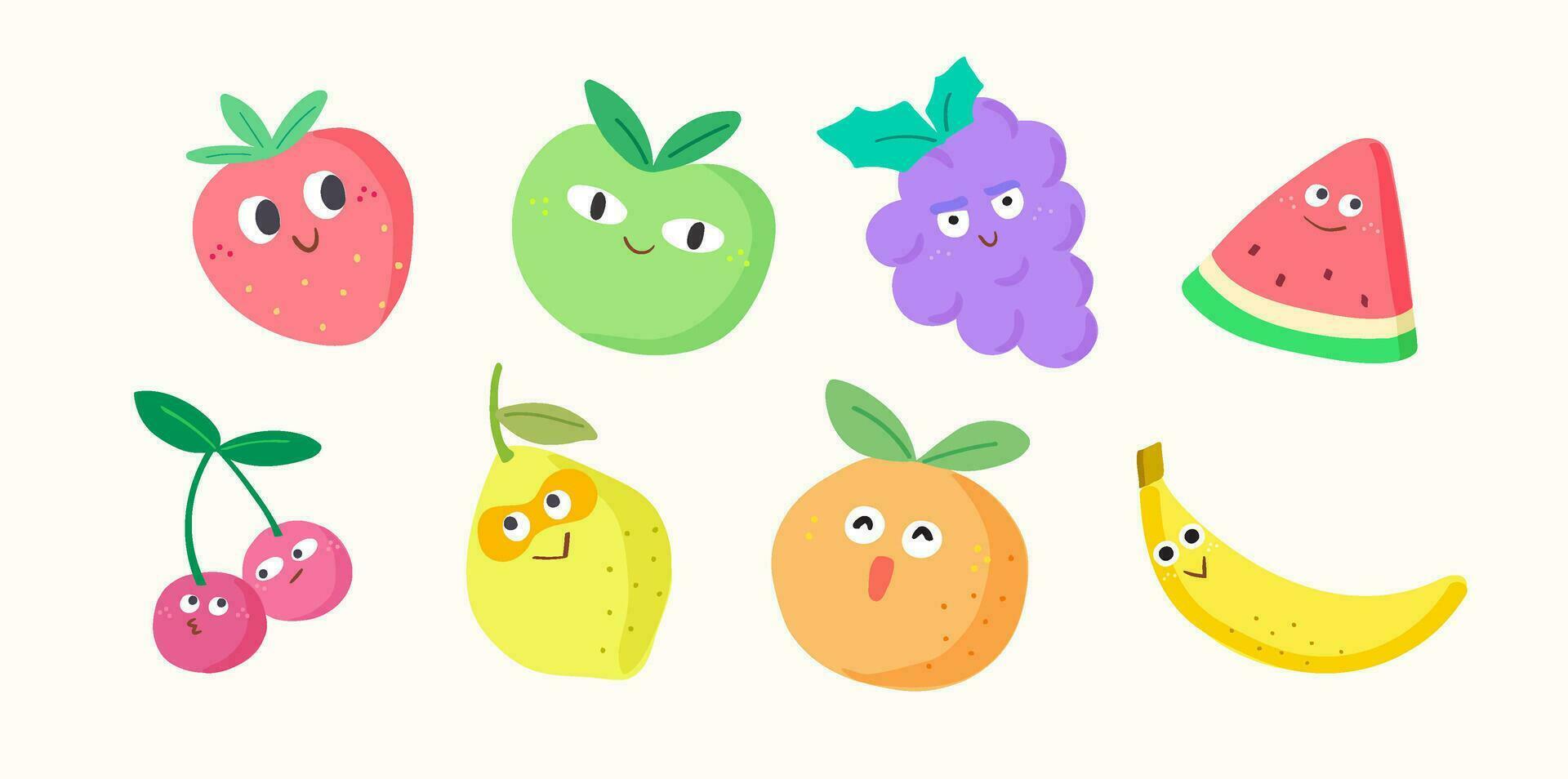 Vector kawaii fruits character collection