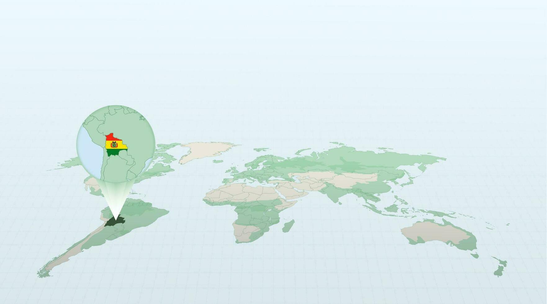 mundo mapa en perspectiva demostración el ubicación de el país bolivia con detallado mapa con bandera de Bolivia vector