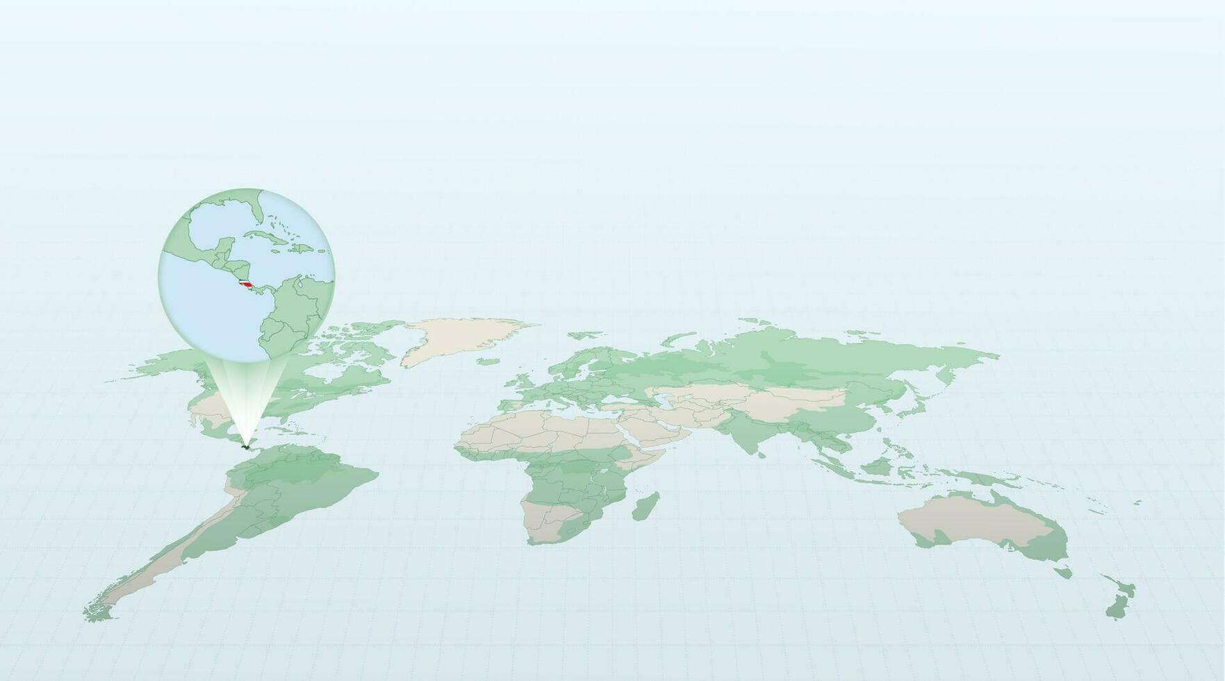 mundo mapa en perspectiva demostración el ubicación de el país costa rica con detallado mapa con bandera de costa rico vector