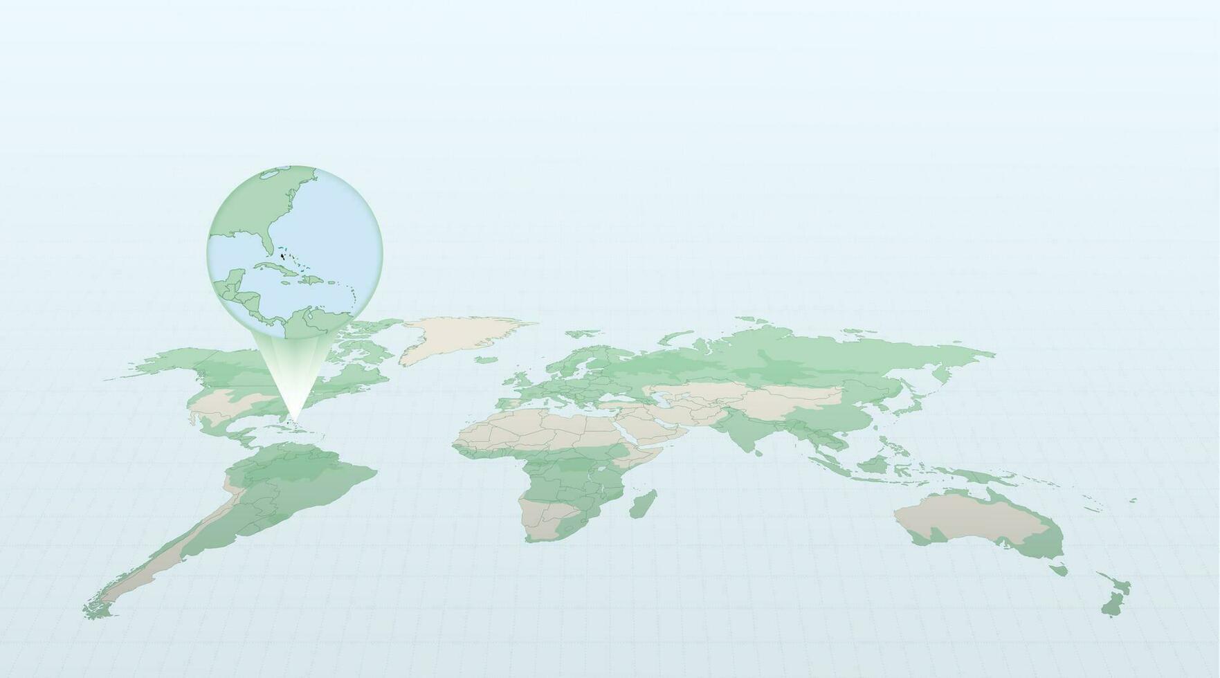 mundo mapa en perspectiva demostración el ubicación de el país el bahamas con detallado mapa con bandera de el bahamas vector