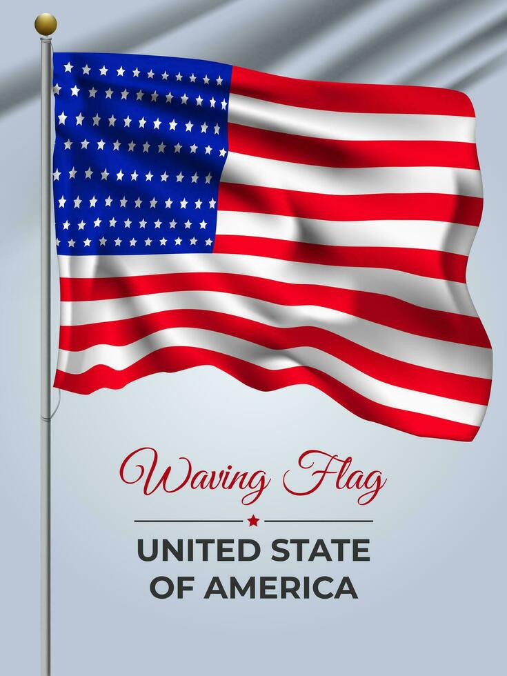 waving flag vector america flag in pole poster design