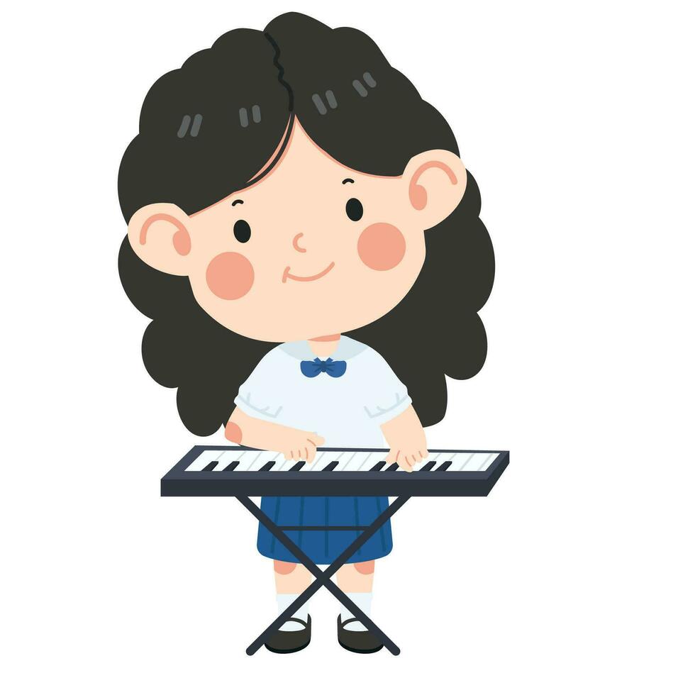 Kid girl student play piano vector