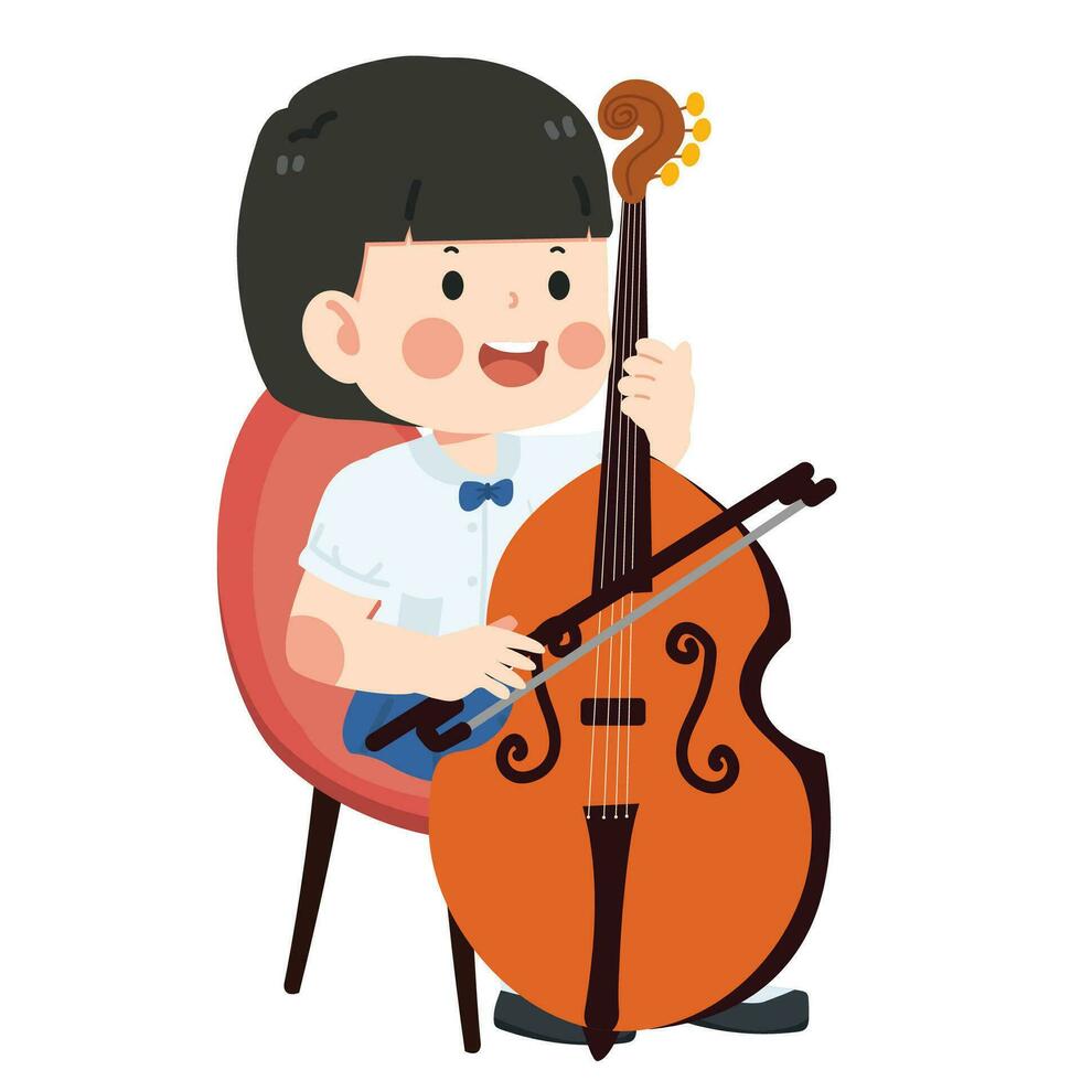 niño niña estudiante jugar música violonchelo vector