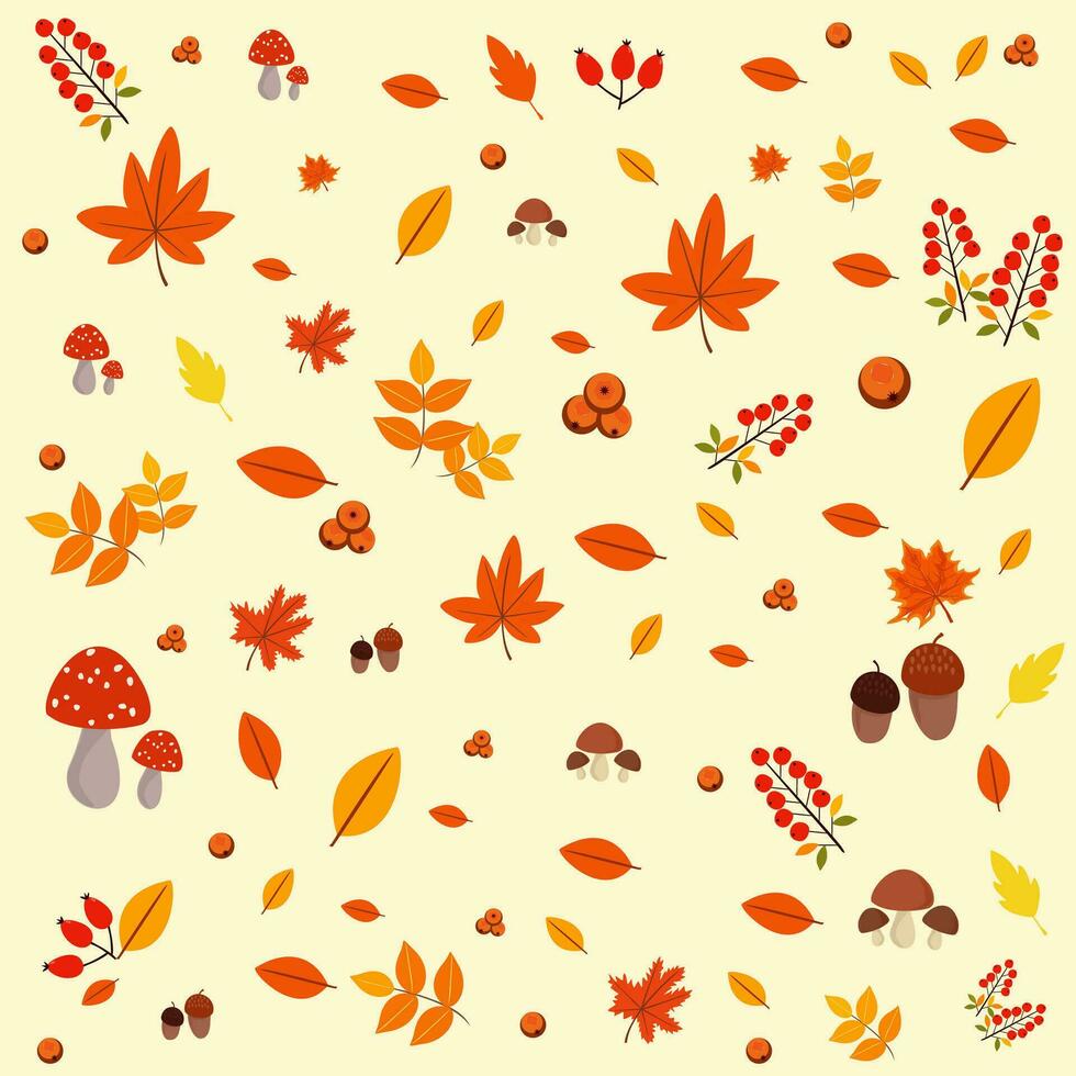 Autumn Pattern With Maple Leaf Mushroom Acorn And Berries vector