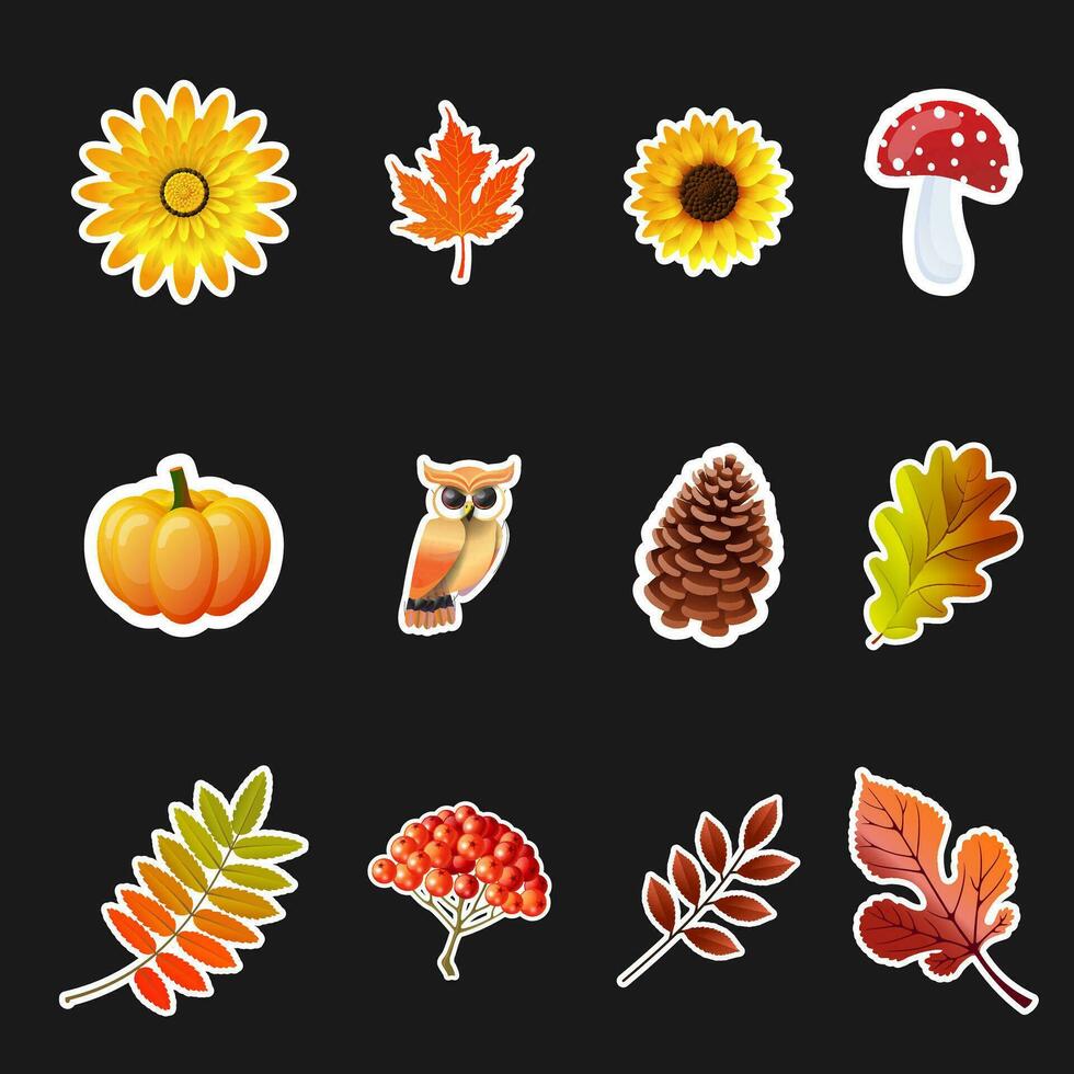 Autumn Stickers Set On Black Background vector