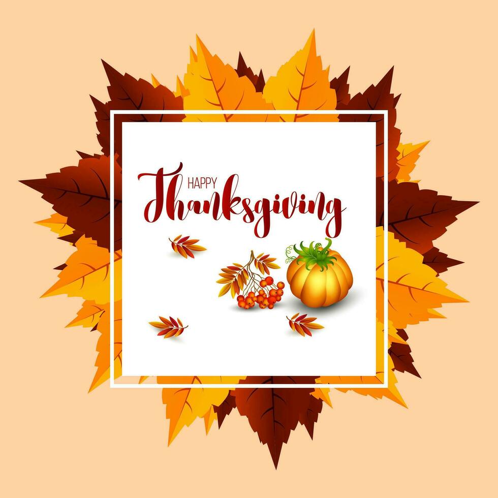 Thanksgiving Background With Autumn Leaves And Pumpkin vector