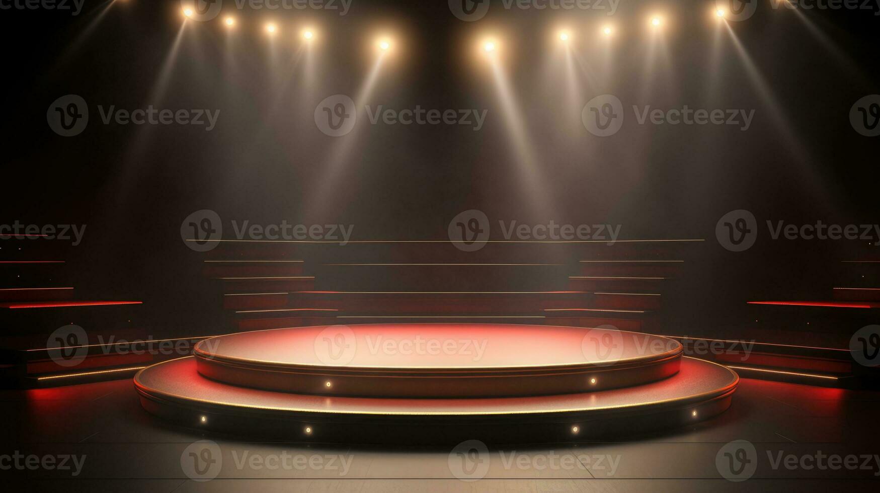 Round podium, pedestal or platform, illuminated by led spotlights. photo