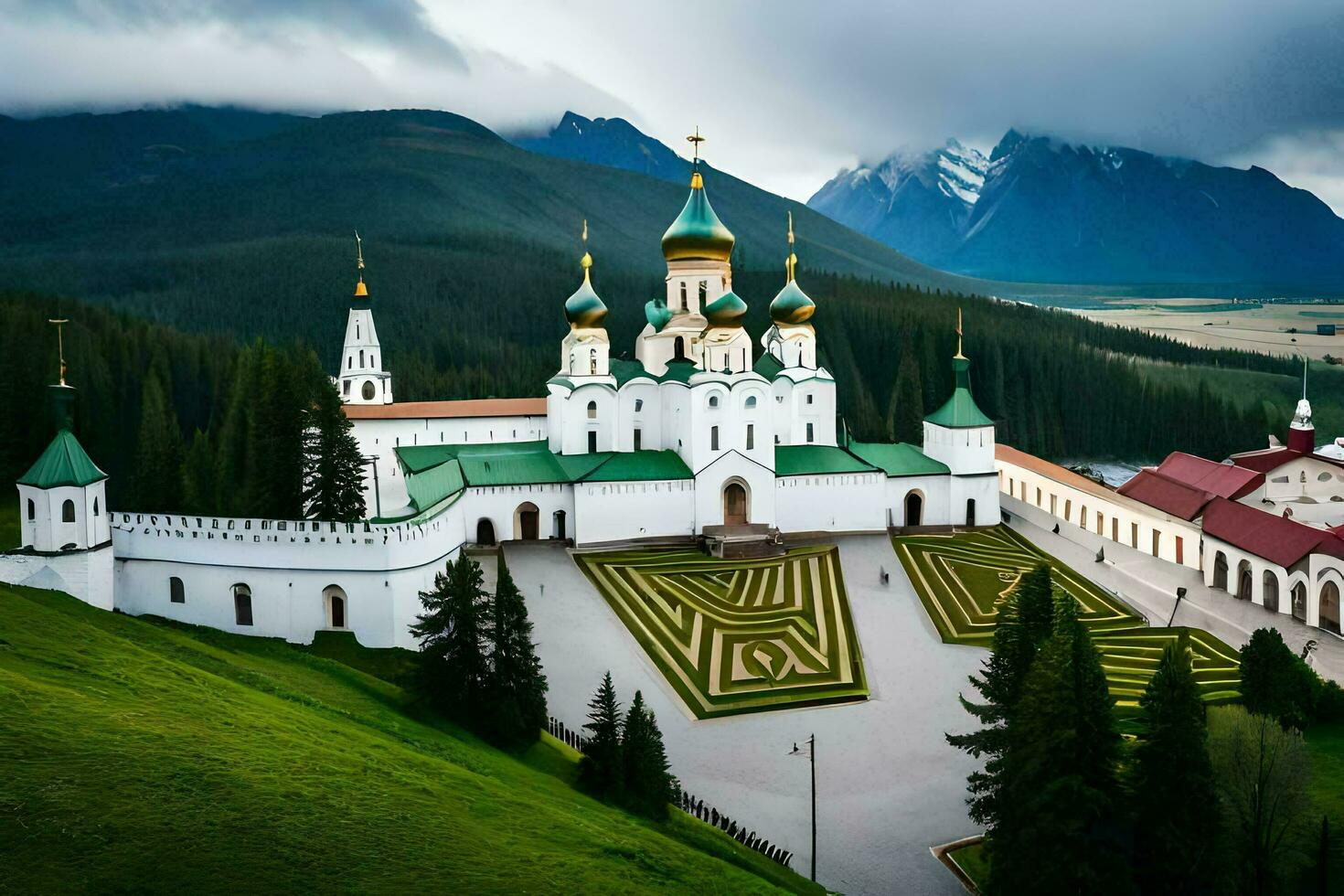 the russian monastery in the mountains. AI-Generated photo