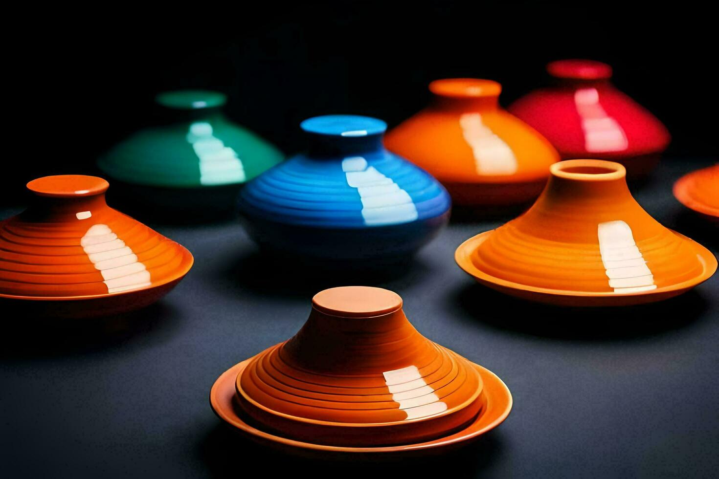 colorful vases on a black background. AI-Generated photo