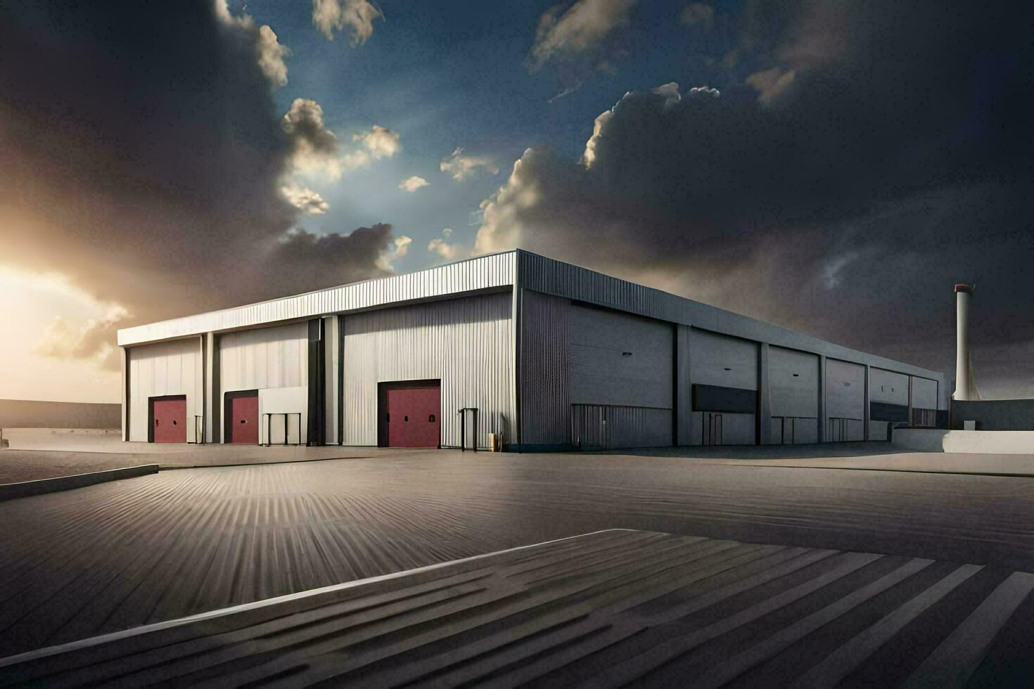 a large industrial building with a sky background. AI-Generated photo