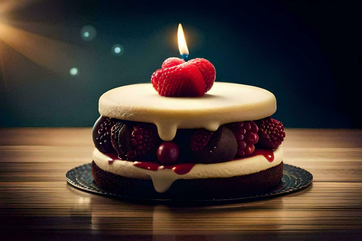 a birthday cake with a candle on top. AI-Generated photo