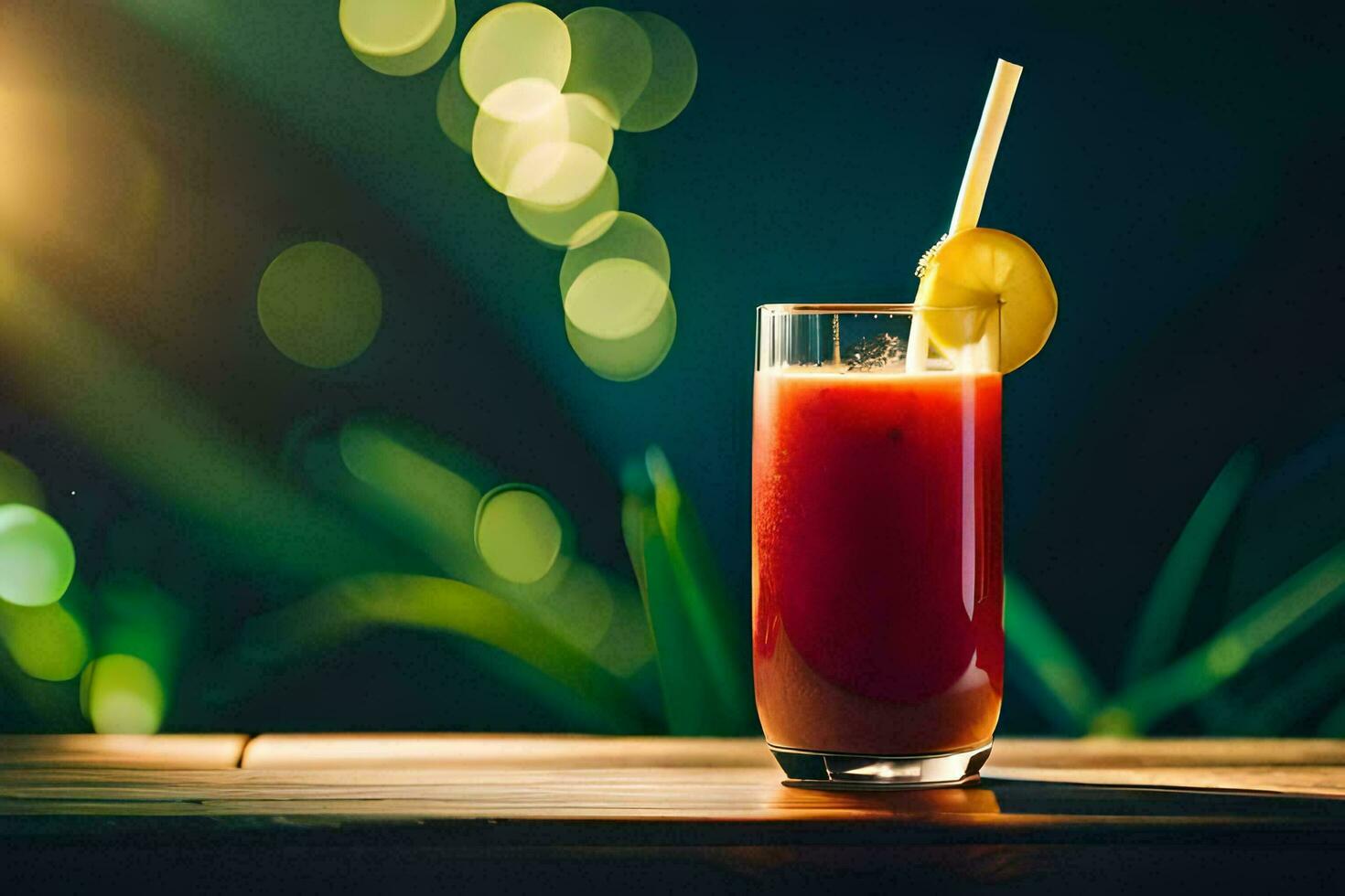 a glass of red juice with a straw. AI-Generated photo