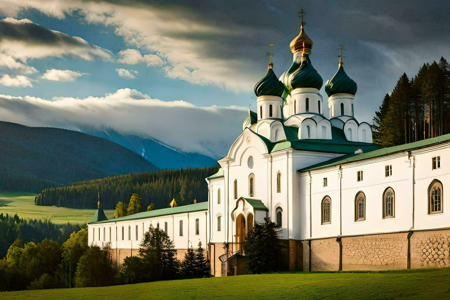 the russian orthodox church in the mountains. AI-Generated photo