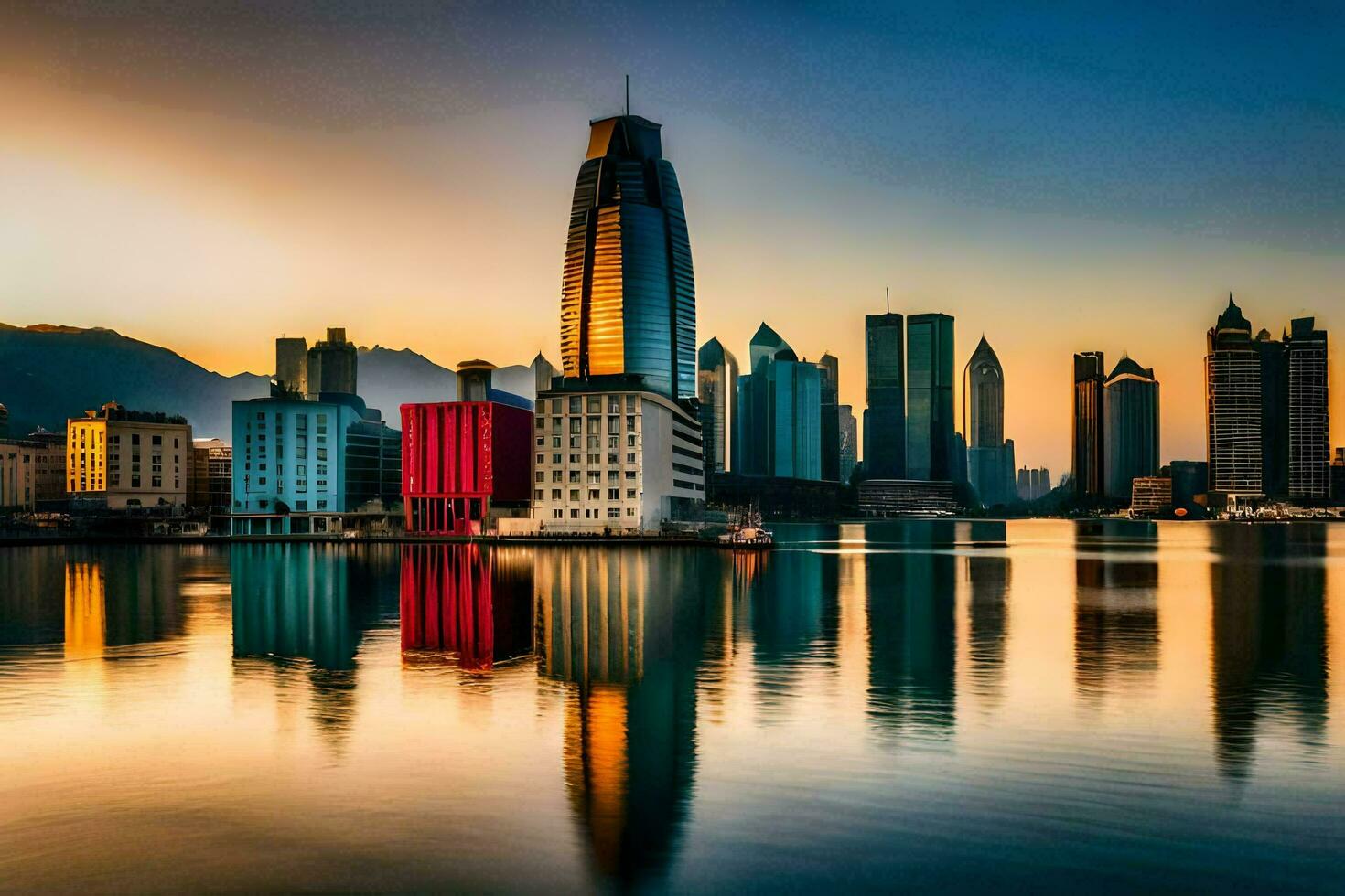 the city skyline at sunset in dubai. AI-Generated photo