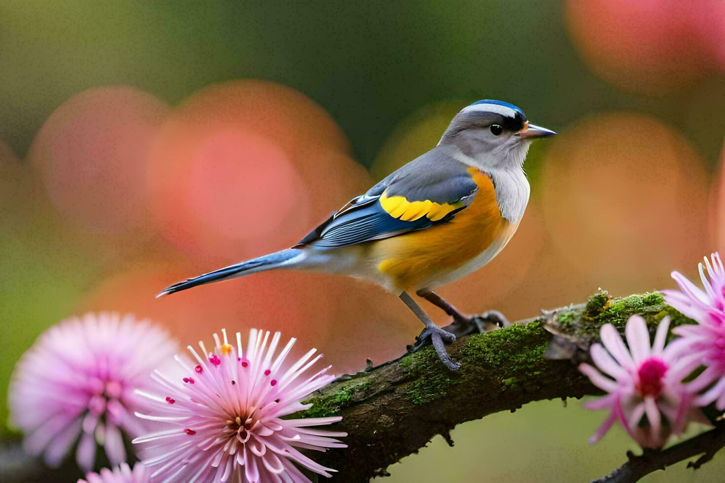 foto fondo de pantalla pájaro, el flores, el árboles, el aves, el flores, el árboles,. generado por ai