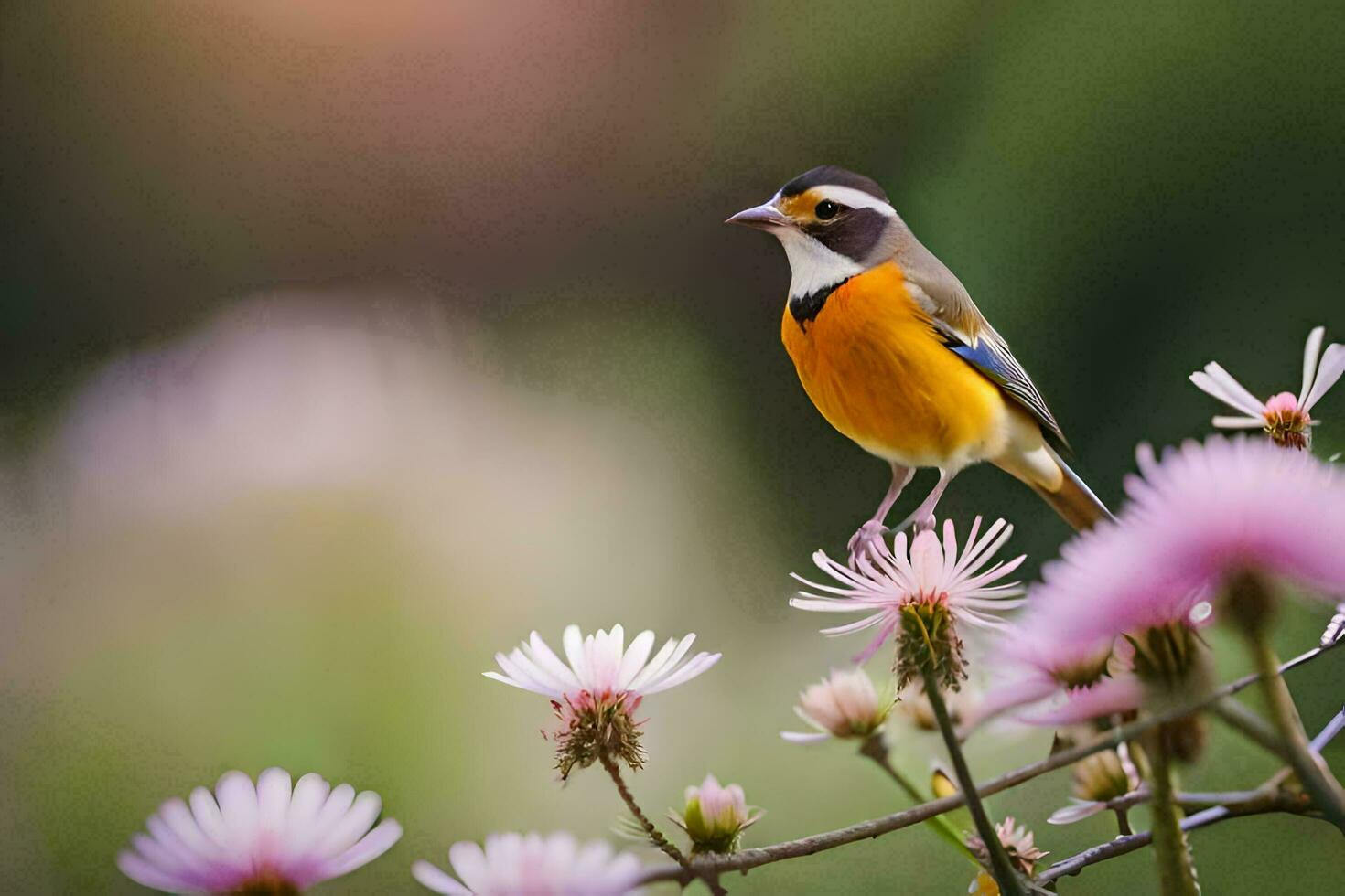 a bird is perched on a flower. AI-Generated photo