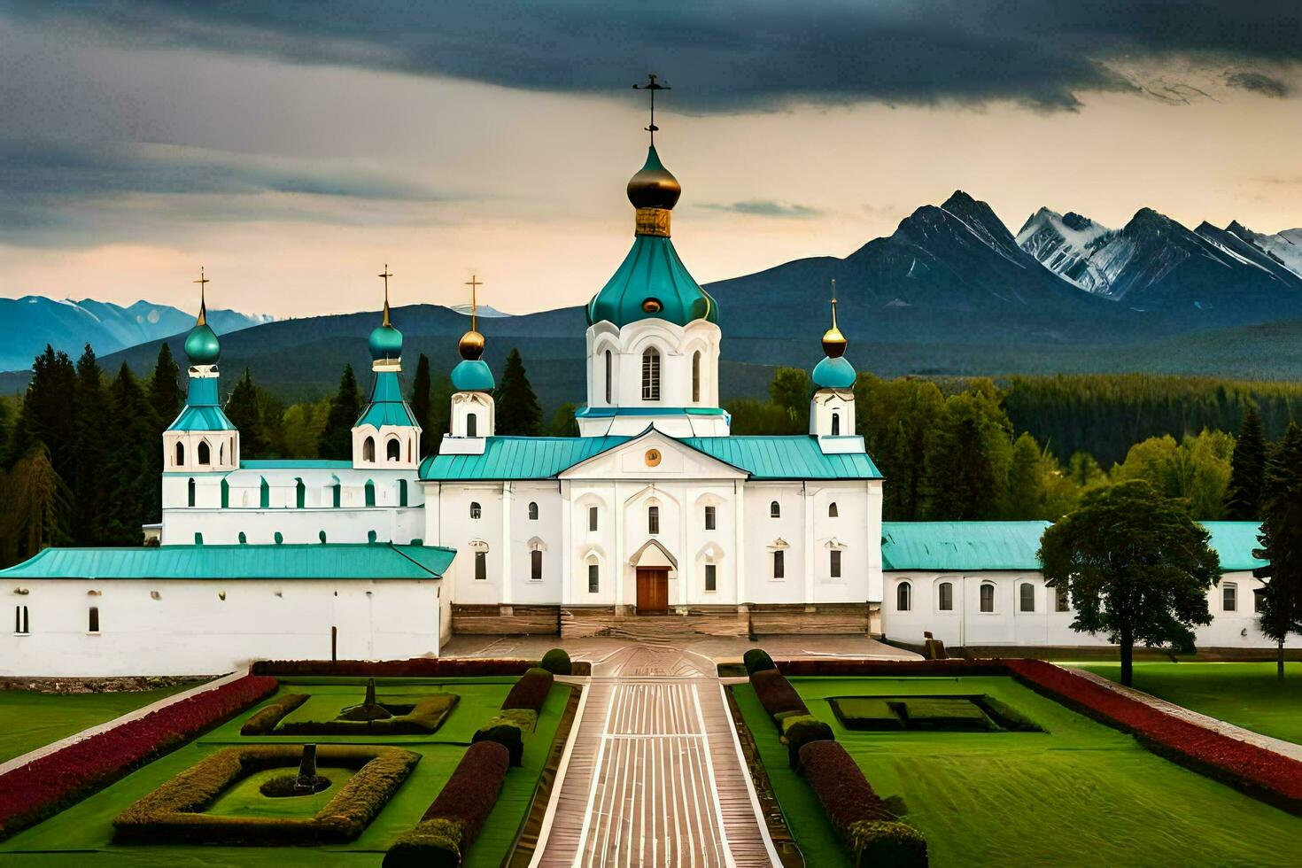 the church of the holy cross in the mountains. AI-Generated photo
