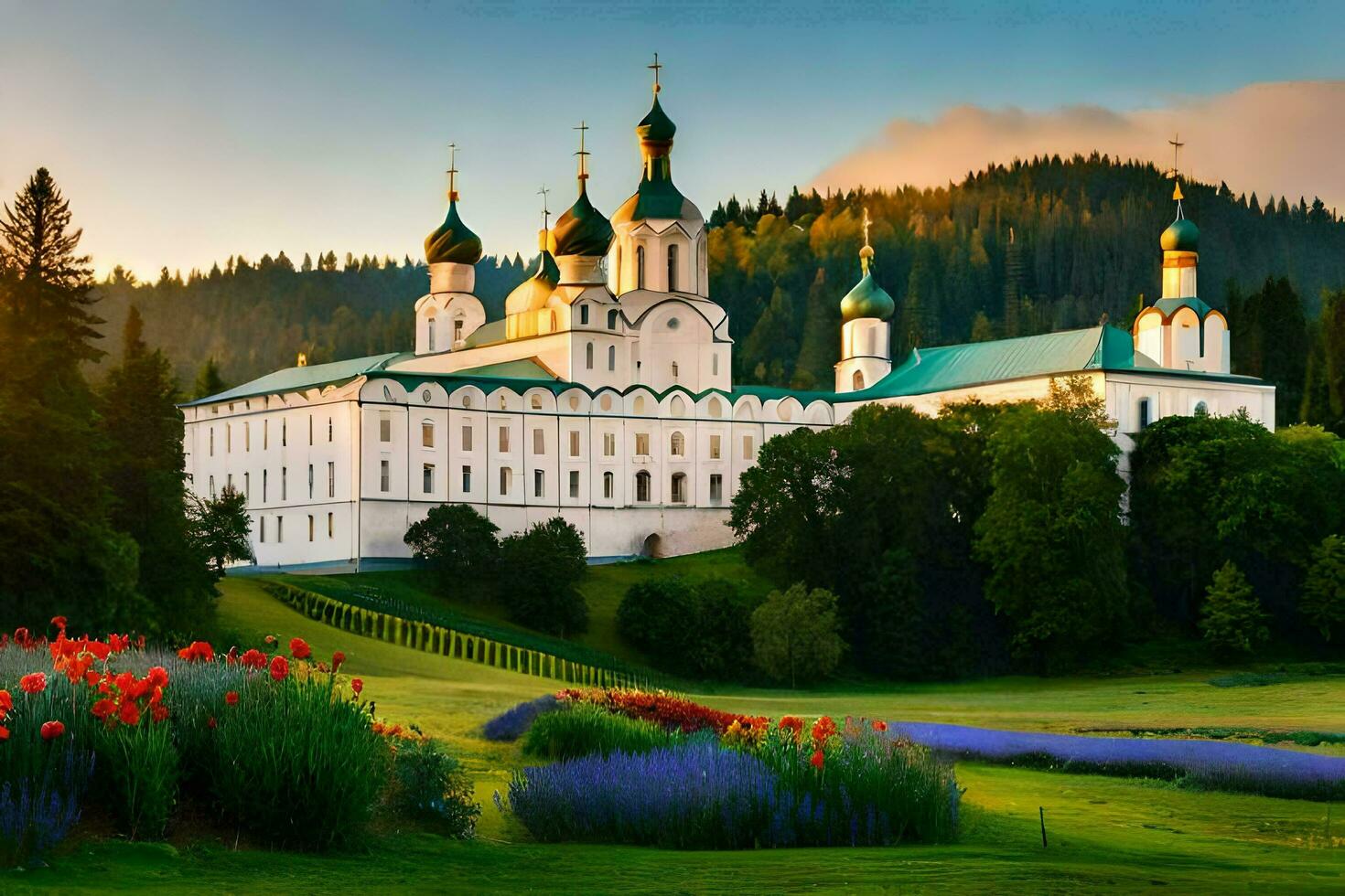 the beautiful monastery in the mountains. AI-Generated photo