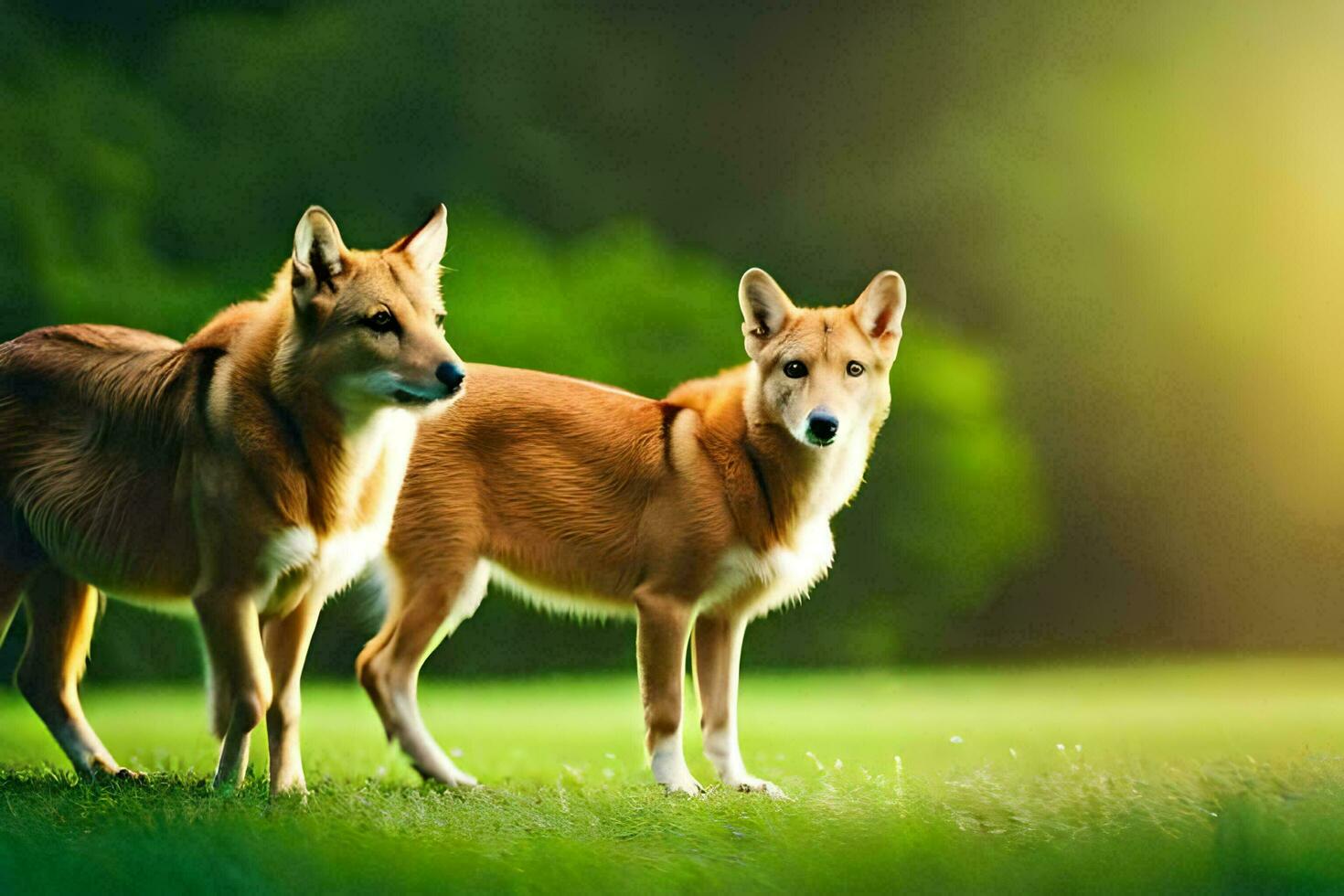 two dogs standing in the grass on a sunny day. AI-Generated photo