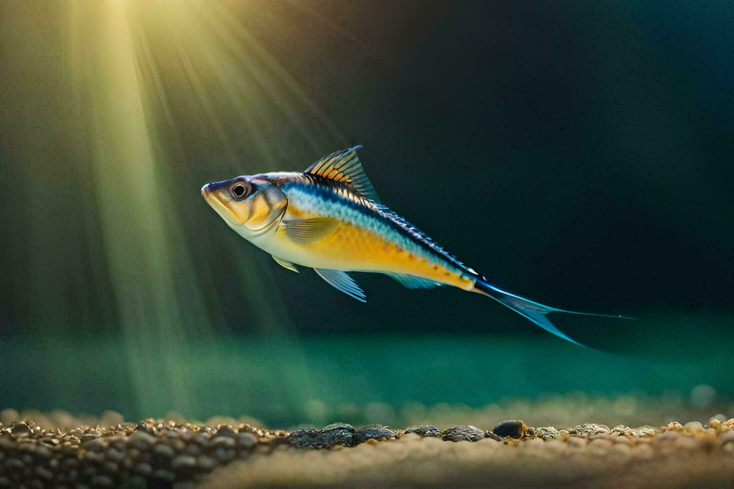a fish in the ocean with sunlight shining through the water. AI-Generated photo