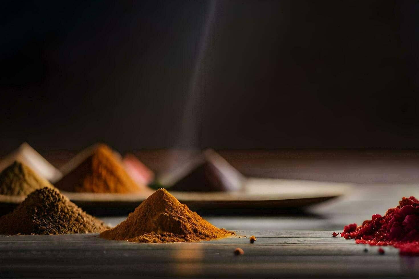 colorful spices on a wooden table. AI-Generated photo