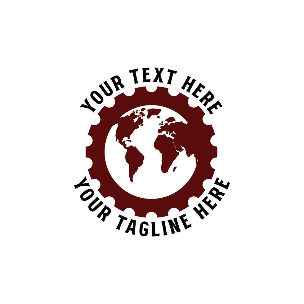 World Globe Map with Industrial Machine Engine Gear Cog Logo Design Illustration vector