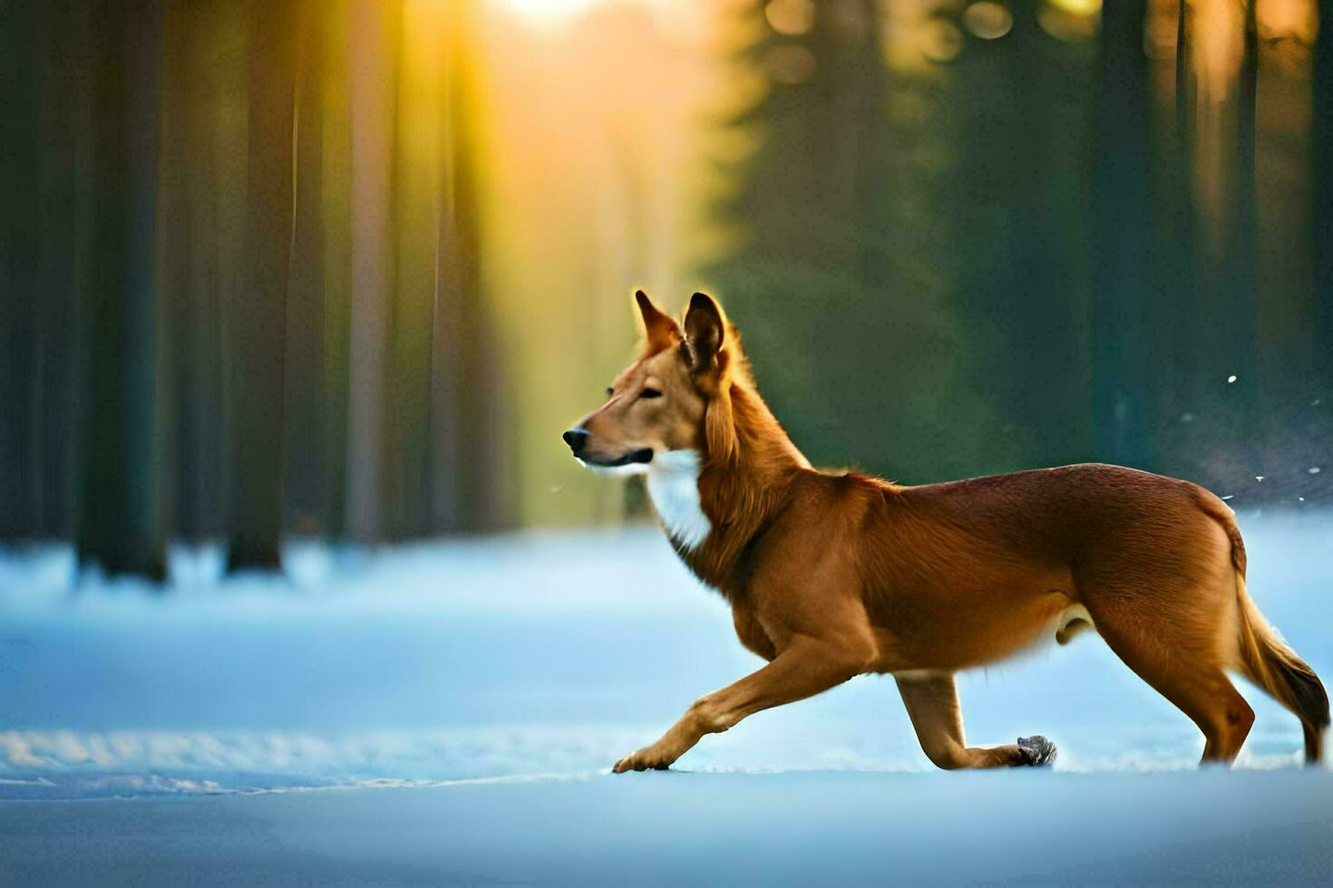 a dog running in the snow. AI-Generated photo