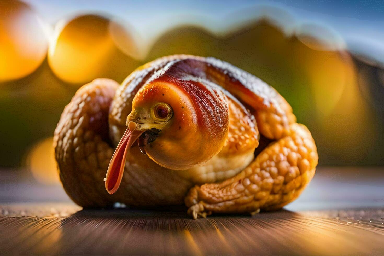 a turkey with its head turned to the side. AI-Generated photo