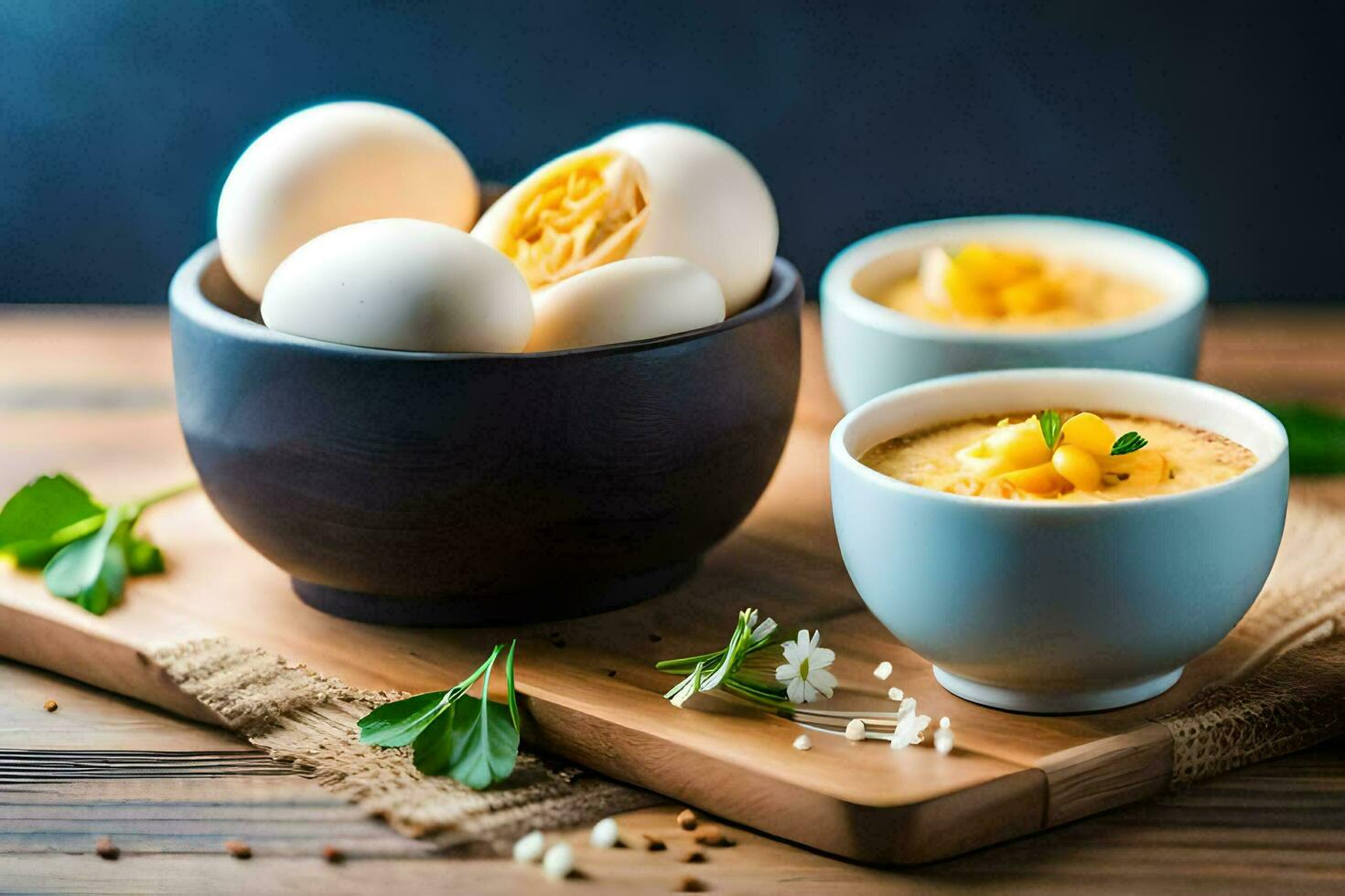 eggs in a bowl with a spoon. AI-Generated photo