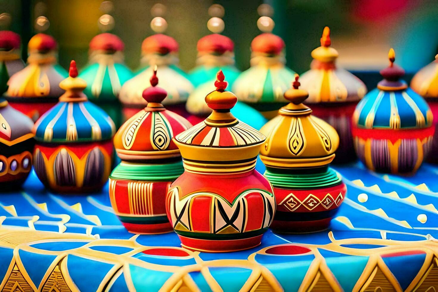 colorful wooden ornaments on a table. AI-Generated photo