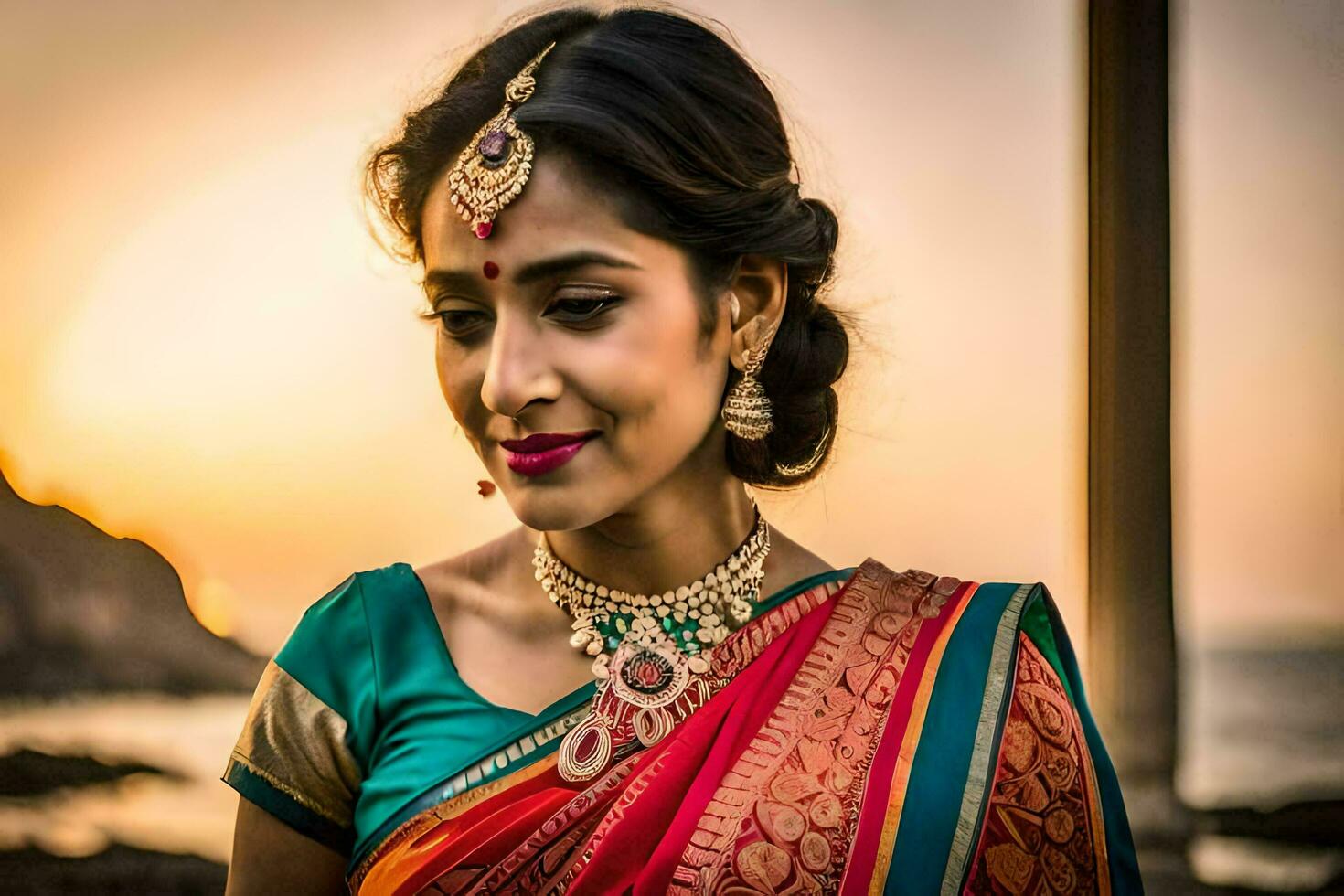 a beautiful indian bride in traditional attire. AI-Generated photo