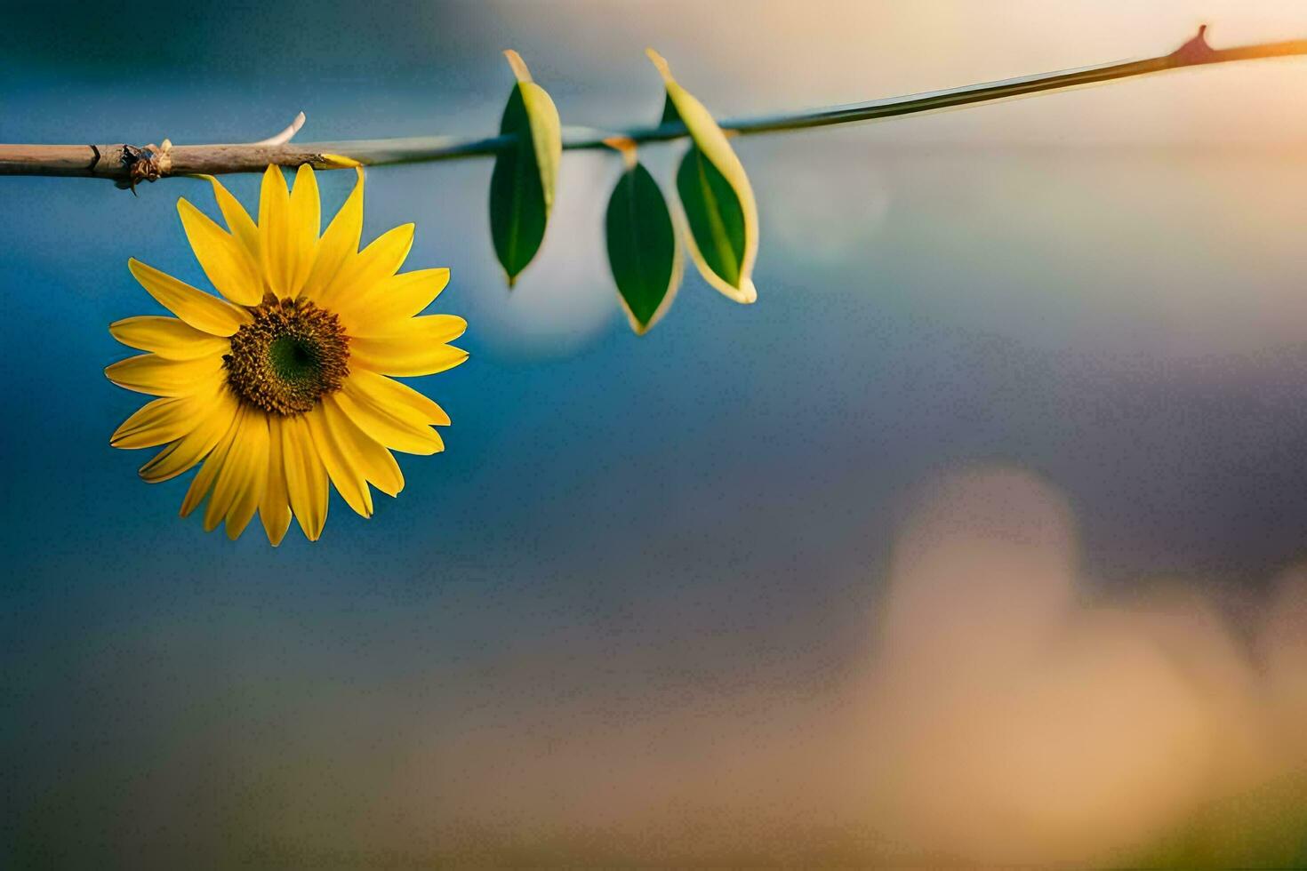 a single yellow sunflower is on a branch. AI-Generated photo