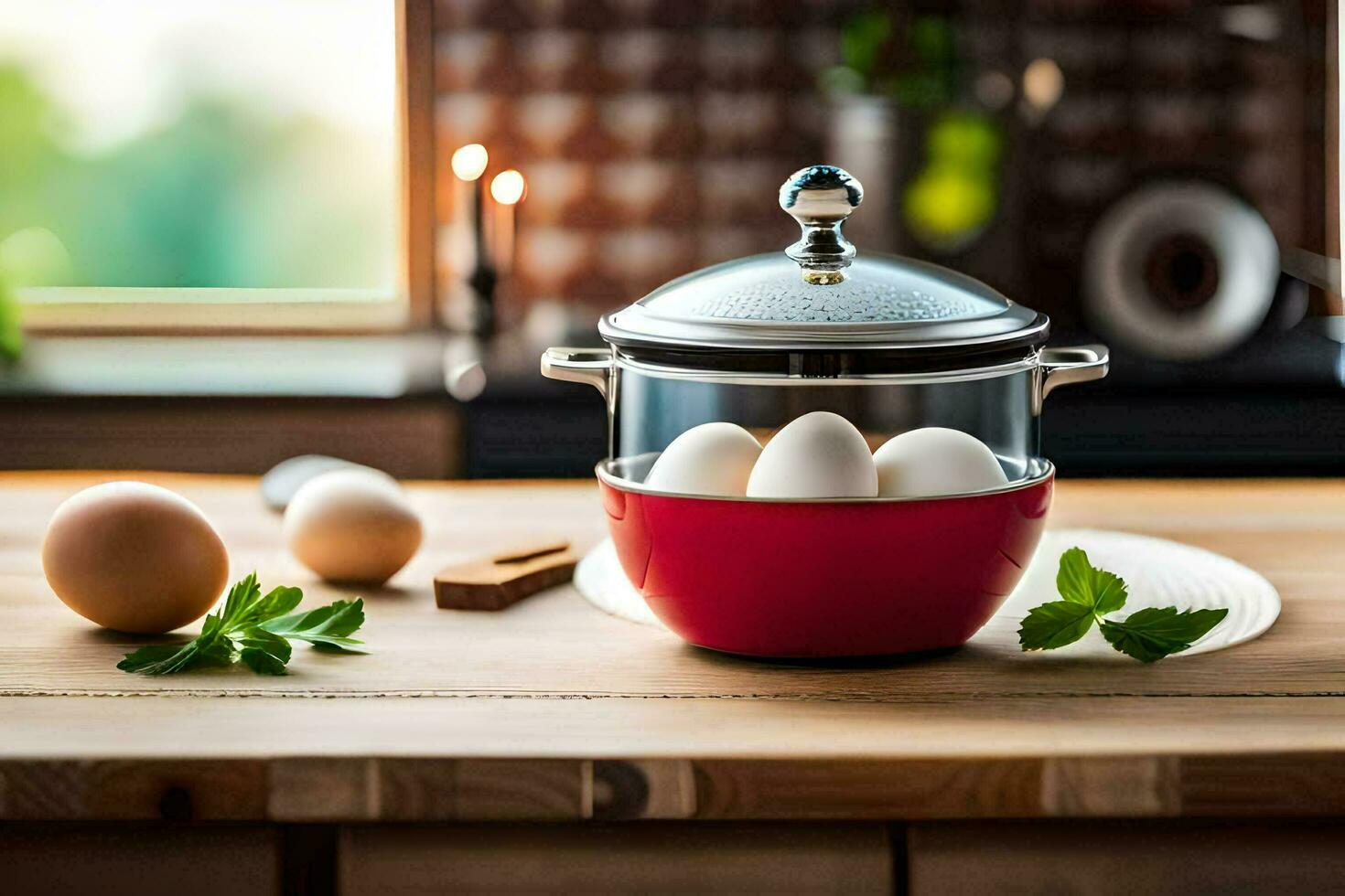 an egg cooker on a kitchen counter. AI-Generated photo