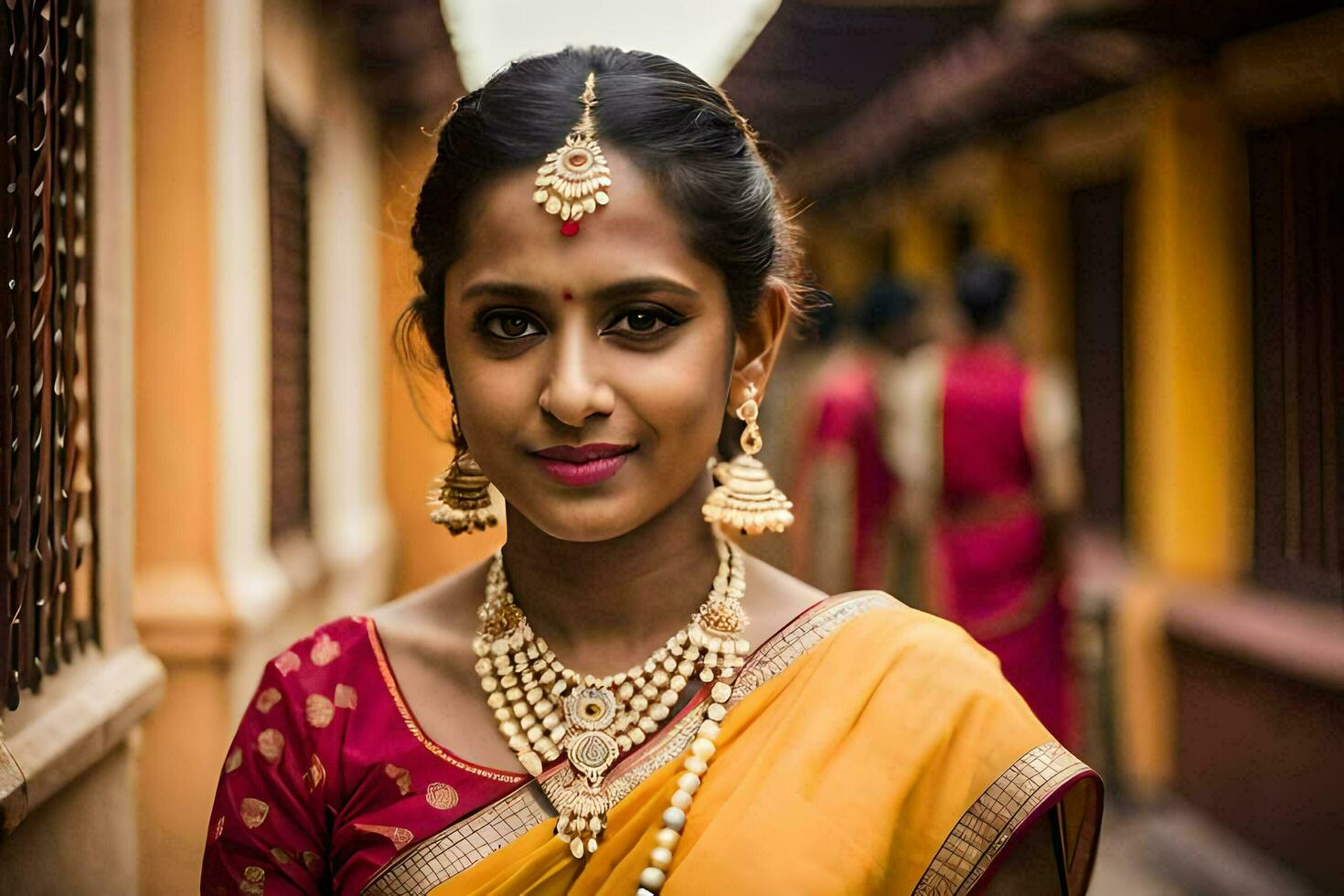 a beautiful young woman in a traditional sari. AI-Generated photo