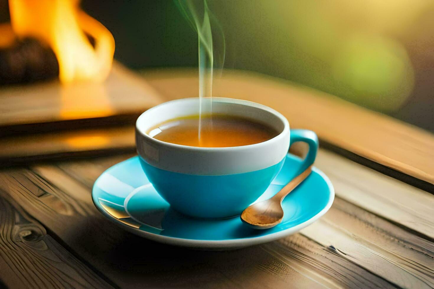 a cup of tea on a wooden table. AI-Generated photo