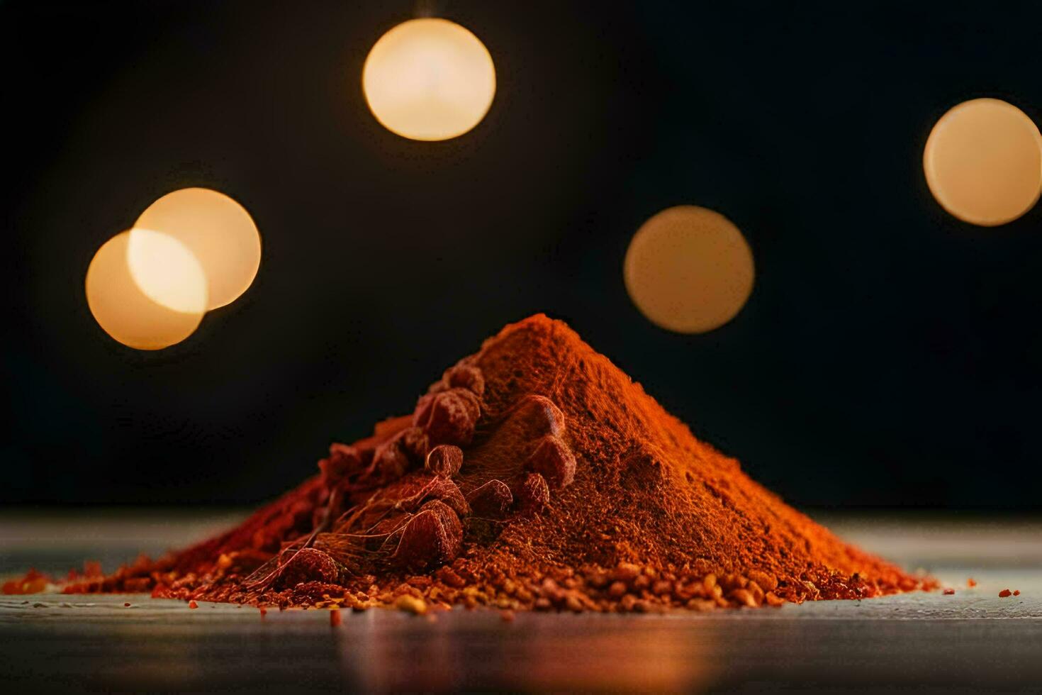 a pile of red spices on a wooden table. AI-Generated photo