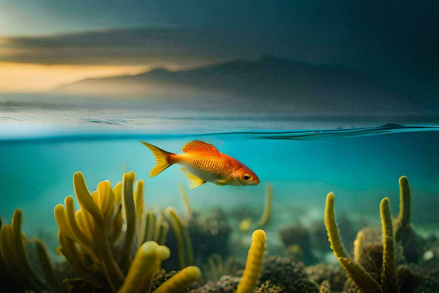 a fish swimming in the ocean with coral reefs. AI-Generated photo